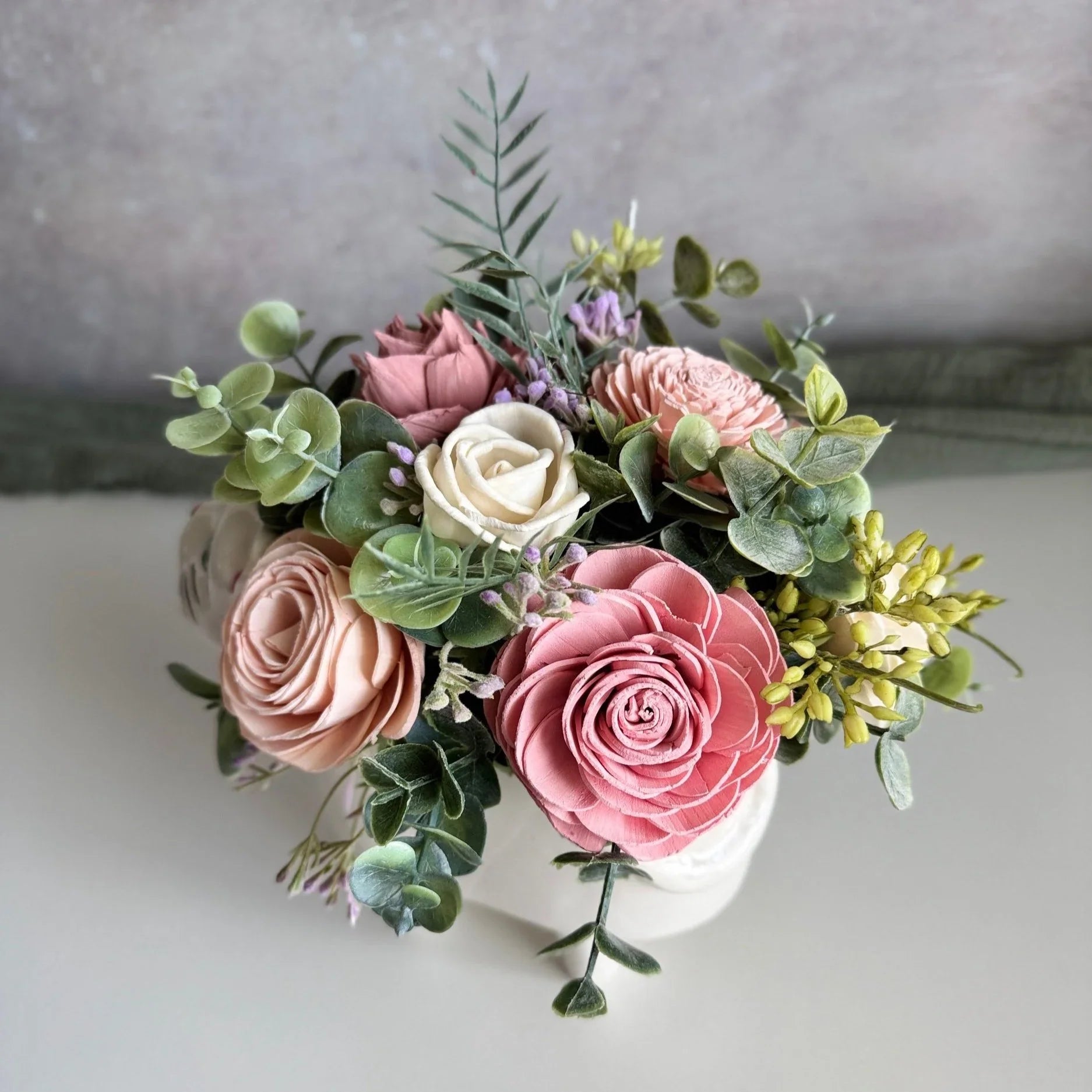 Paws & Petals | Cat Planter with Soft Pink Wood Flowers - Sola Wood Flowers | Handcrafted in Austin, TX by Sola Flower Sam