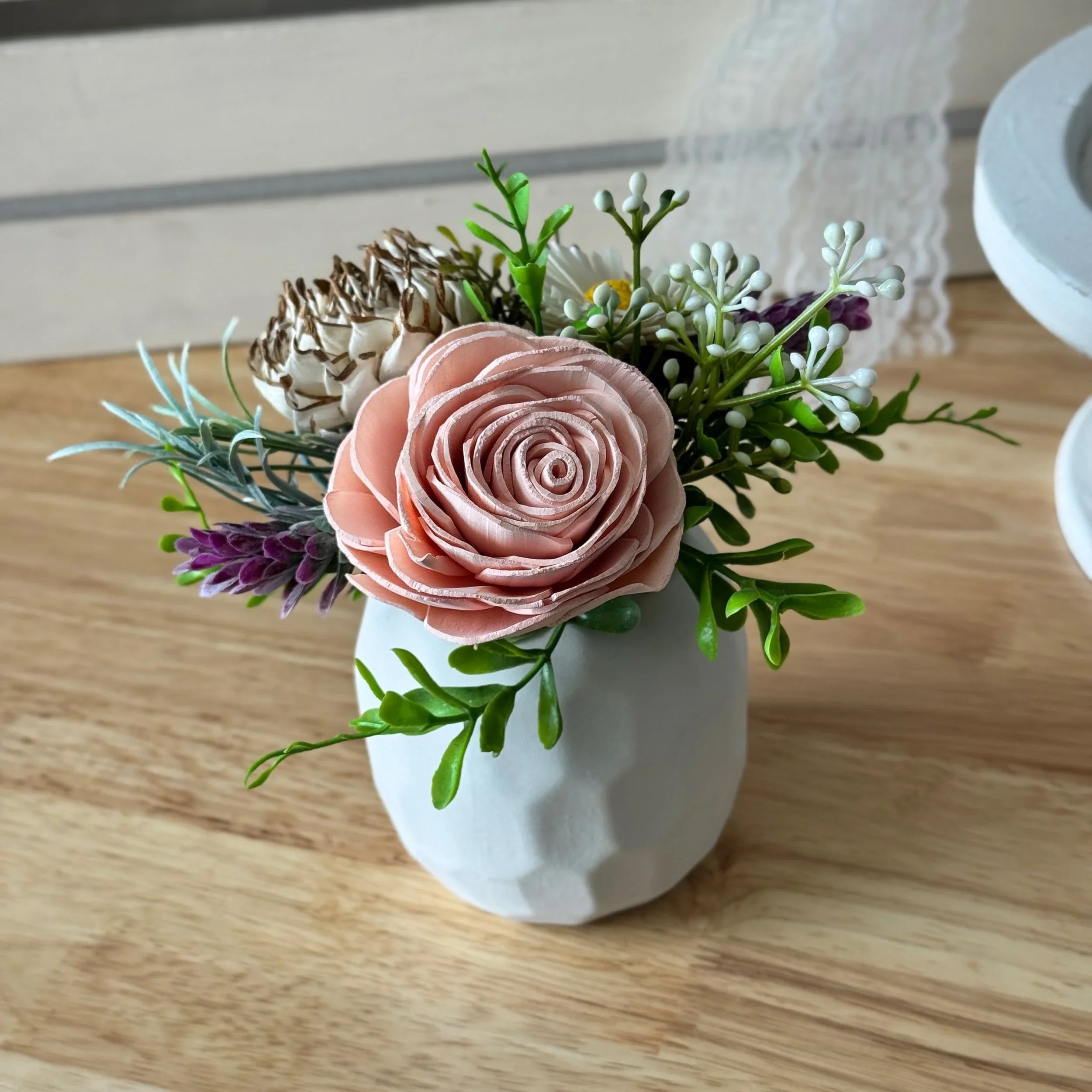 Pink Farmhouse | White Mini - Sola Wood Flowers | Handcrafted in Austin, TX by Sola Flower Sam