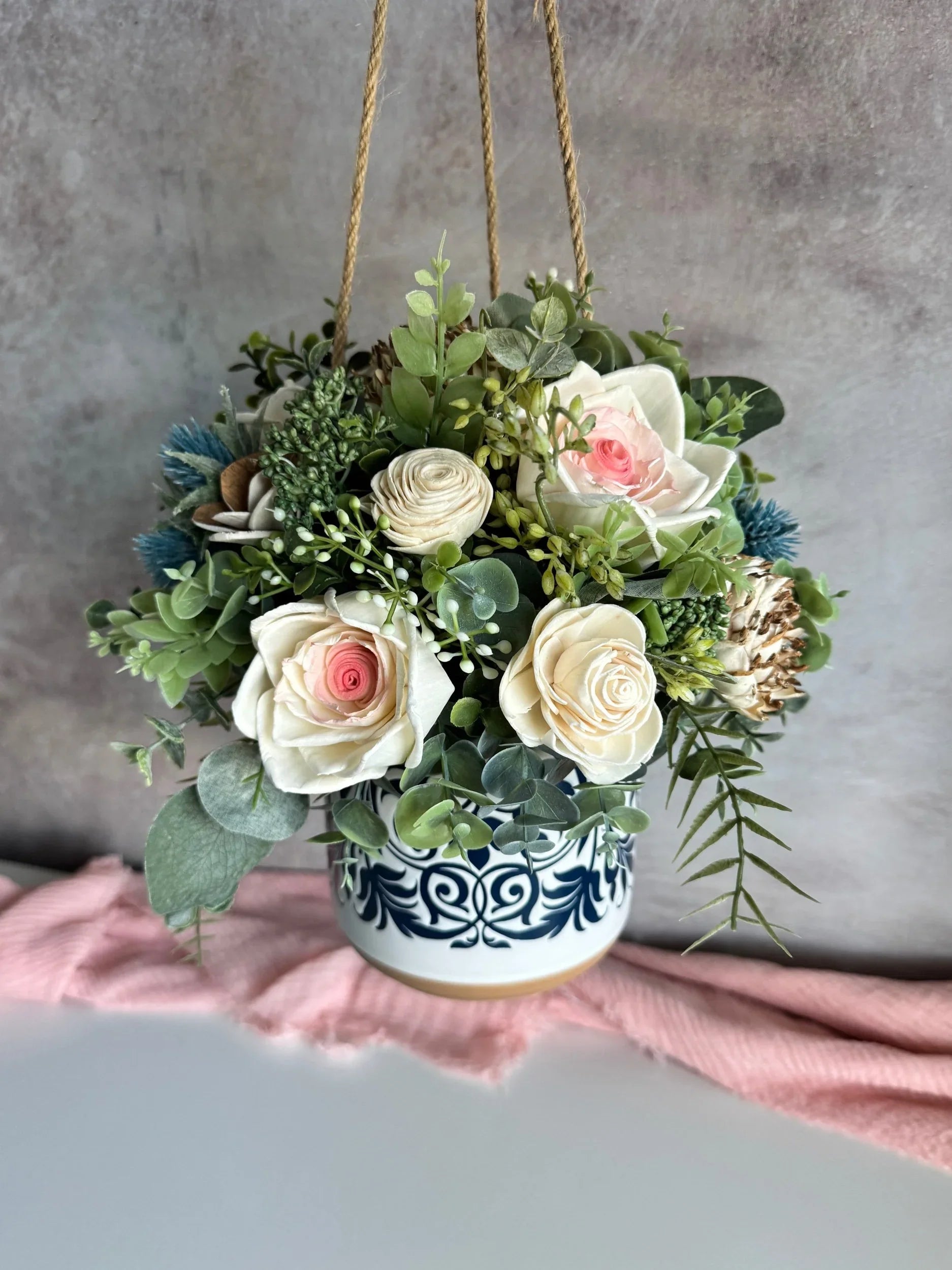 Blue Hanging Arrangement - Sola Wood Flowers | Handcrafted in Austin, TX by Sola Flower Sam