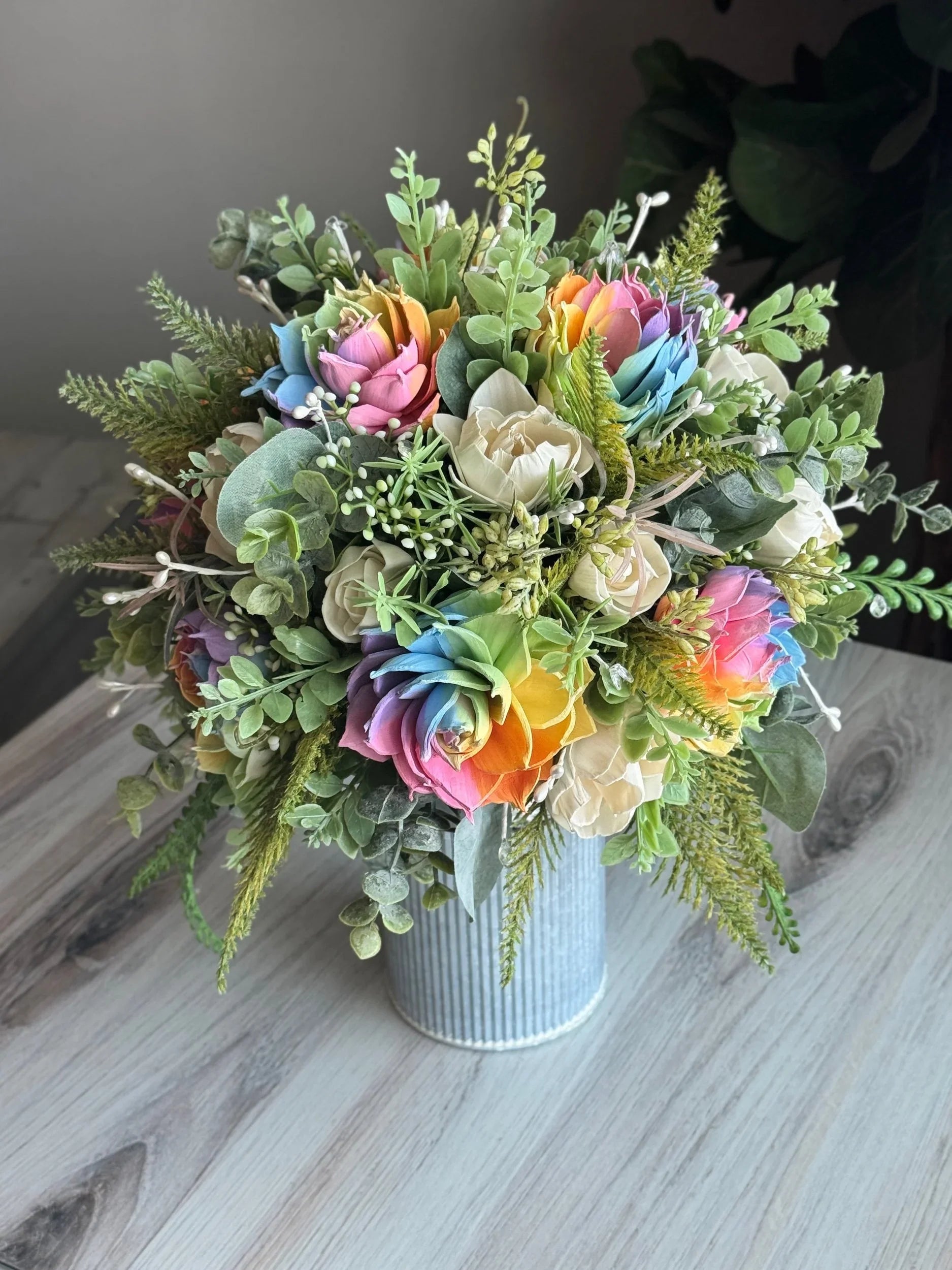 Rainbow “Lover” Bouquet & Boutonniere Set | 12in wild - round ✨ - Sola Wood Flowers | Handcrafted in Austin, TX by Sola Flower Sam
