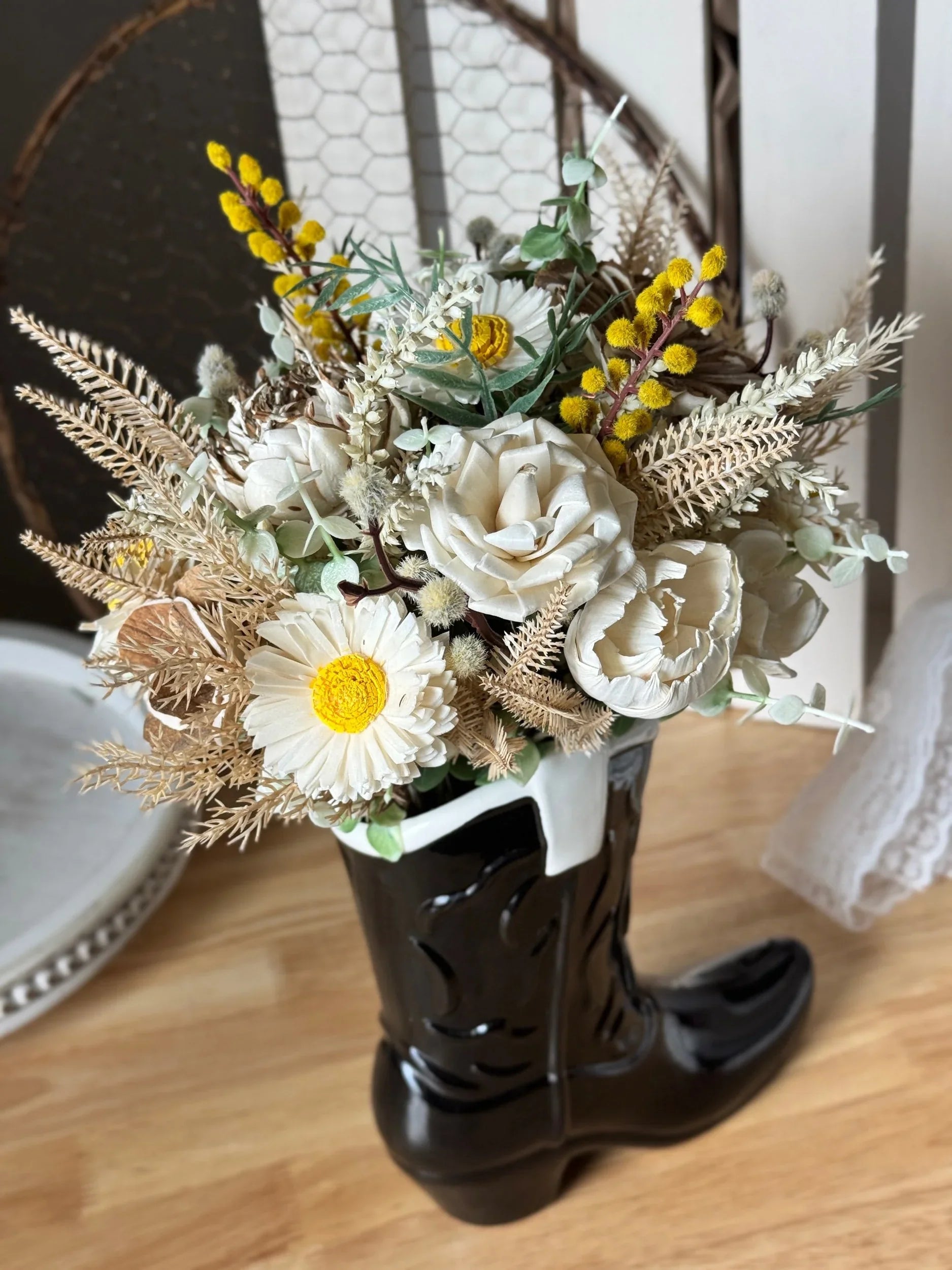 Black Ceramic Boot - Sola Wood Flowers | Handcrafted in Austin, TX by Sola Flower Sam