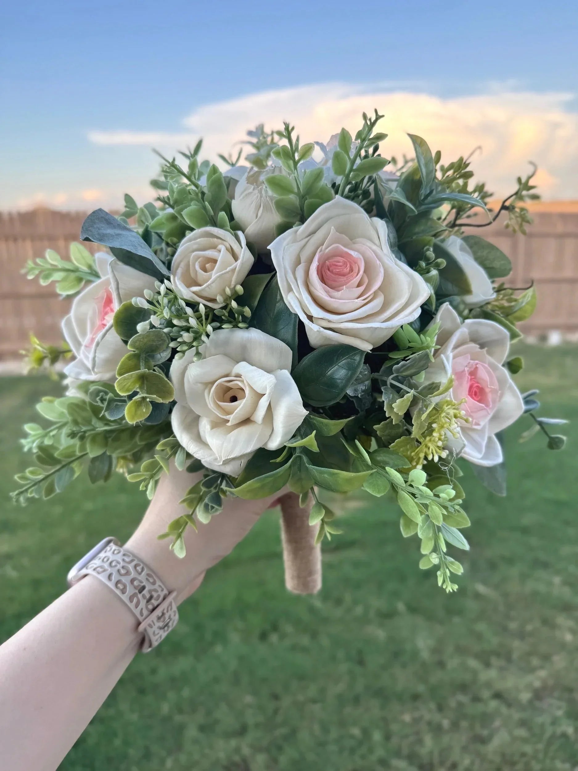 Classic Rose Bouquet & Boutonniere Set | 10in round 💍✨ - Sola Wood Flowers | Handcrafted in Austin, TX by Sola Flower Sam