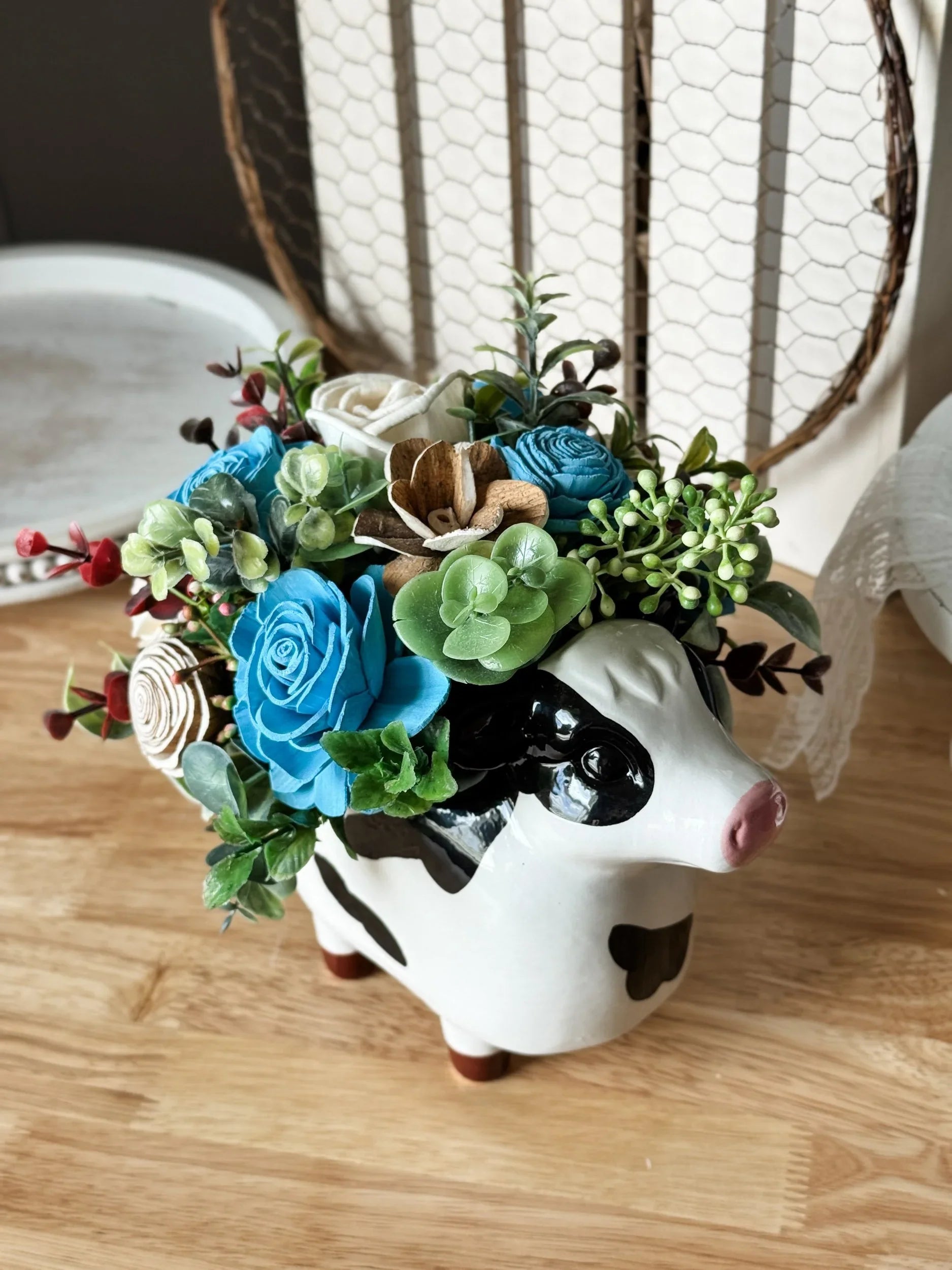 Bessie | Blue Cow - Sola Wood Flowers | Handcrafted in Austin, TX by Sola Flower Sam
