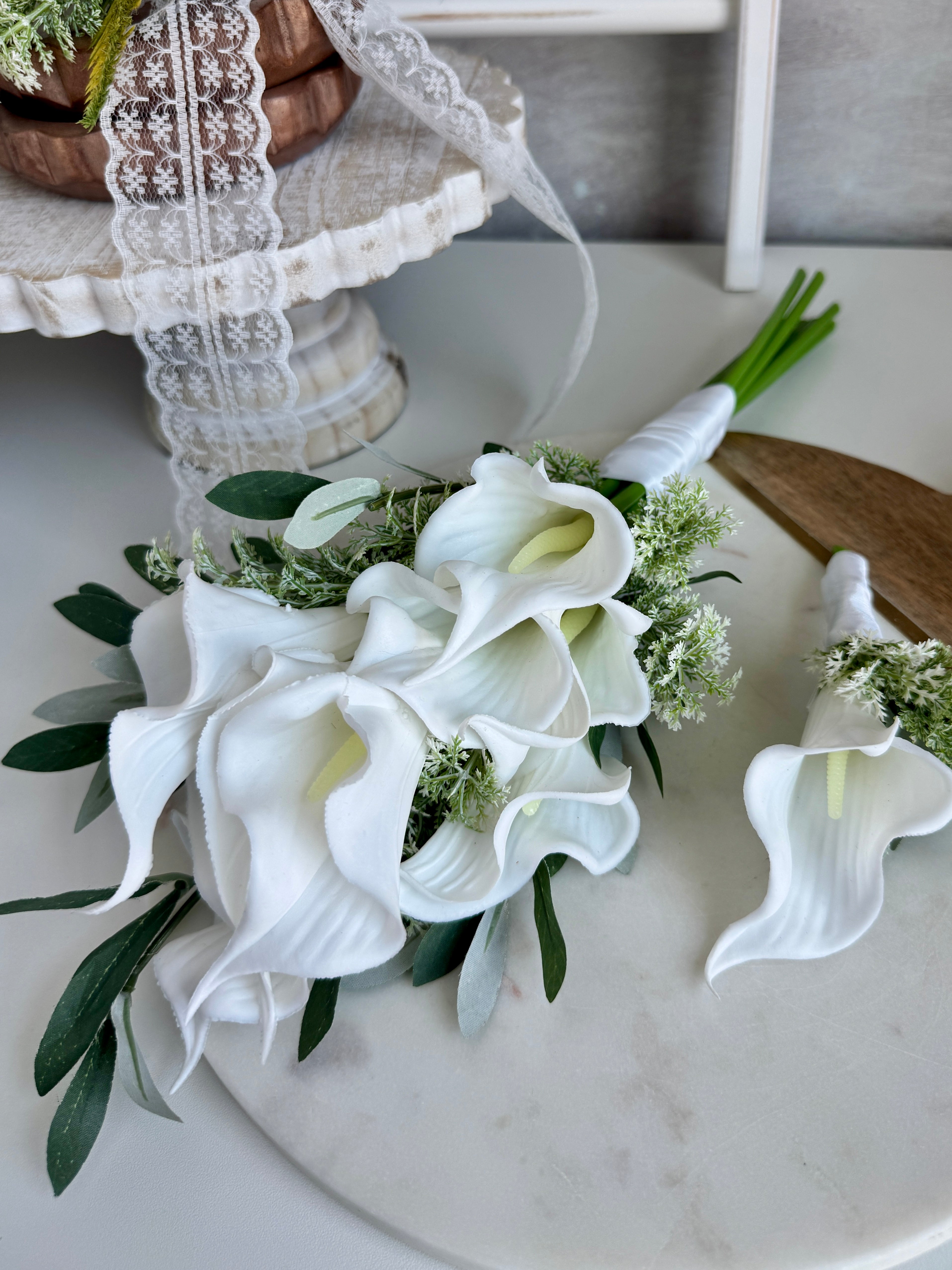Calla Lily Bouquet + Boutonniere