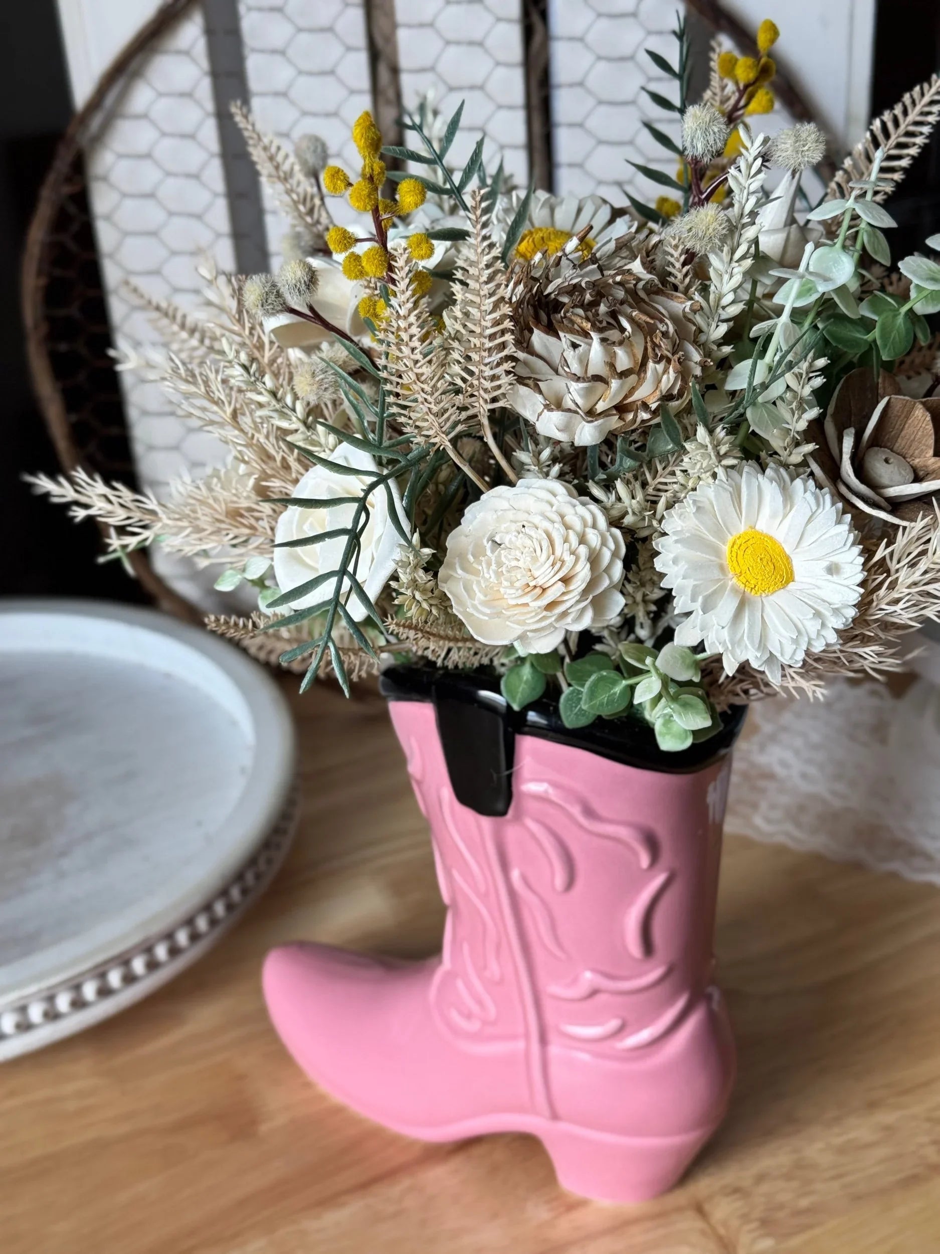 Pink Ceramic Boot - Sola Wood Flowers | Handcrafted in Austin, TX by Sola Flower Sam