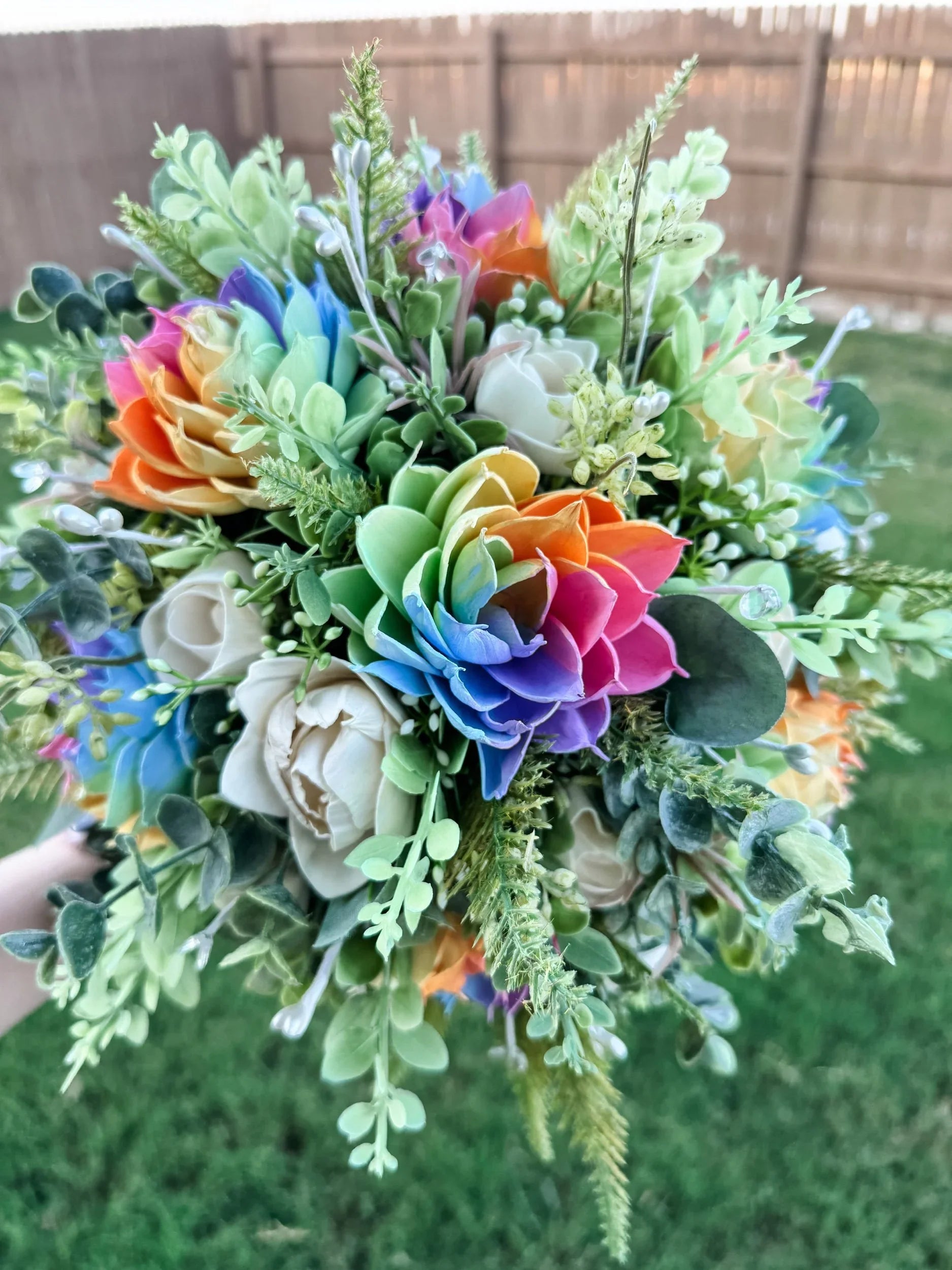 Rainbow “Lover” Bouquet & Boutonniere Set | 12in wild - round ✨ - Sola Wood Flowers | Handcrafted in Austin, TX by Sola Flower Sam