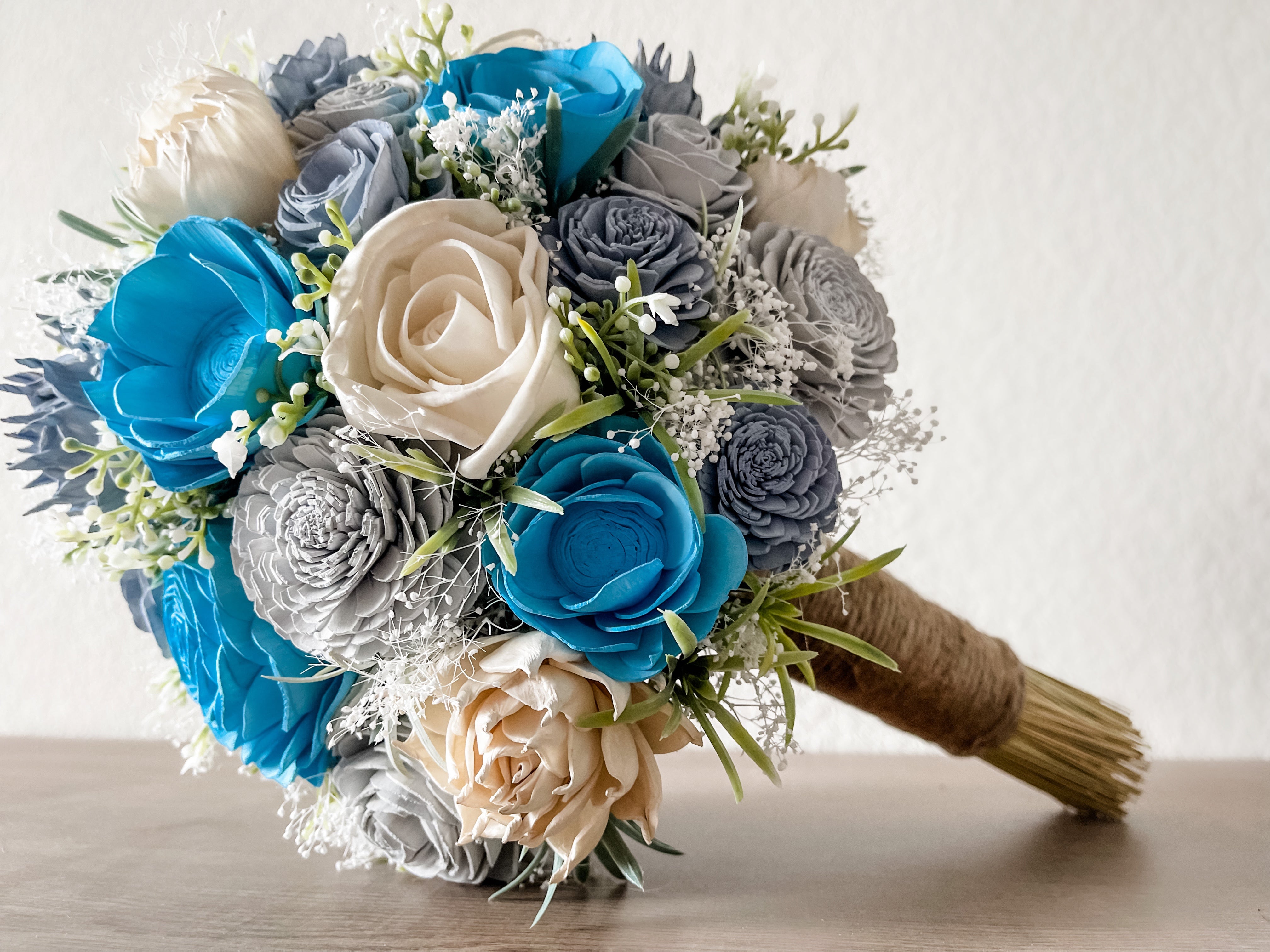 blue sola wood flower bouquet