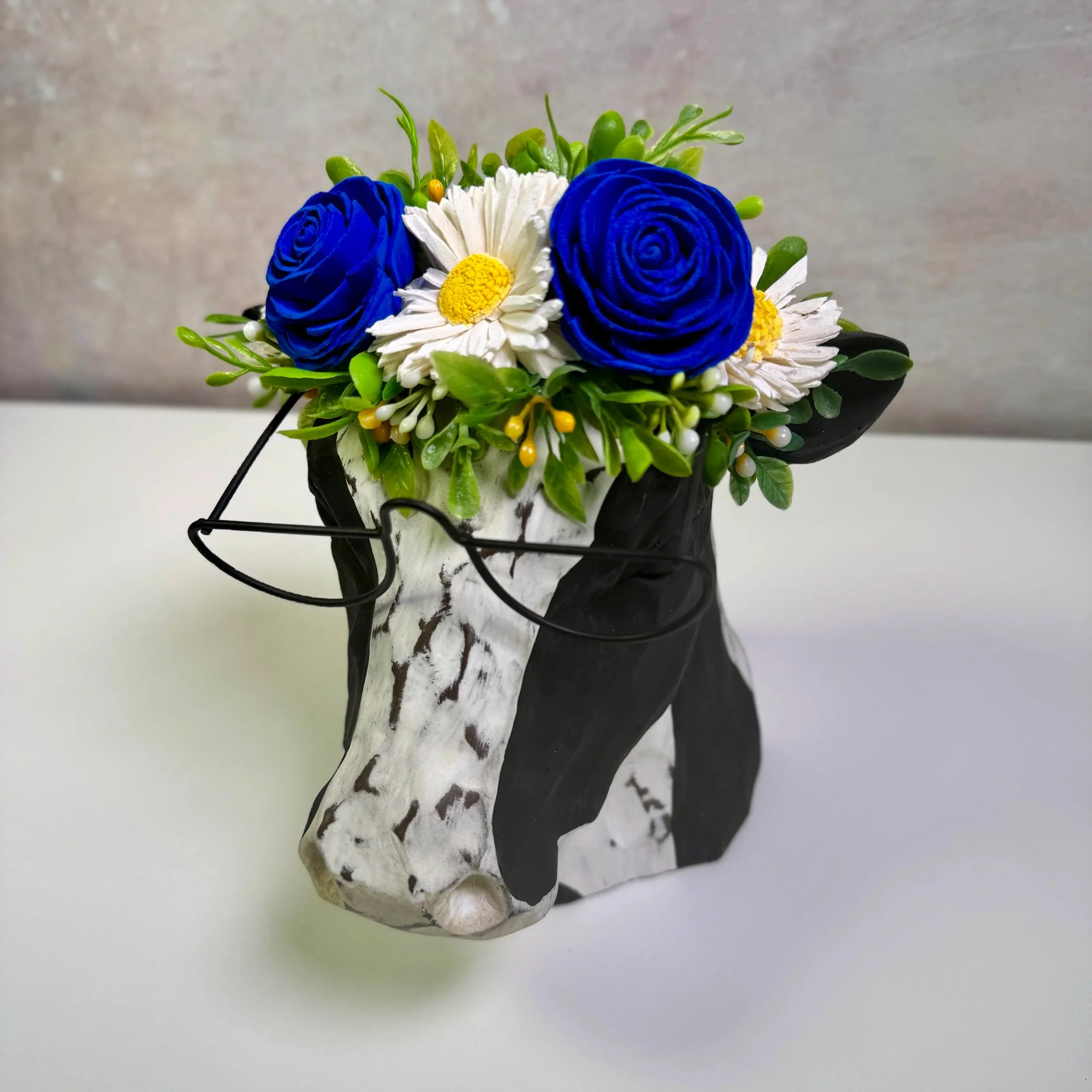 Flower Crown Cow Royal Blue - Sola Wood Flowers | Handcrafted in Austin, TX by Sola Flower Sam