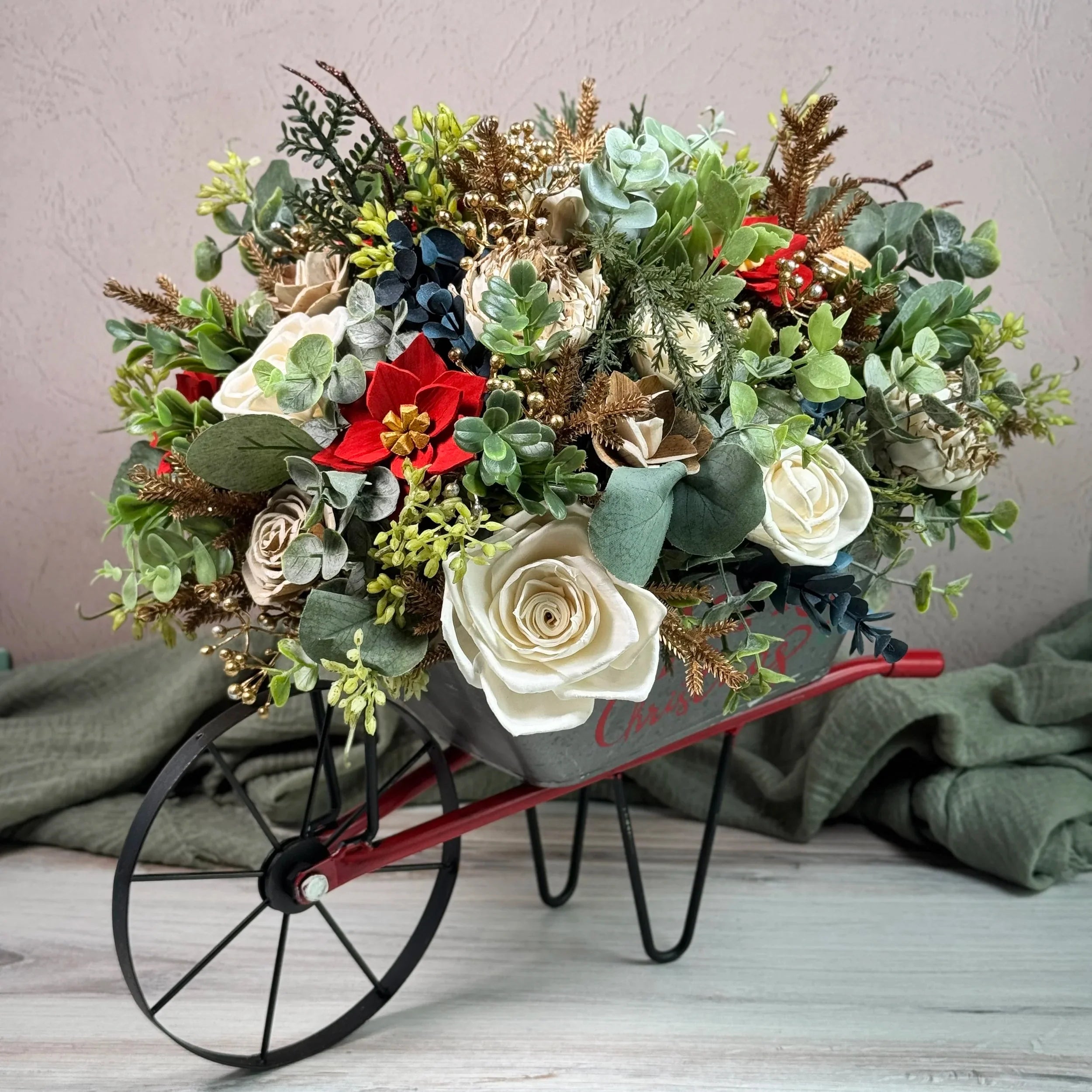 Holiday Wheelbarrow | Gold - Sola Wood Flowers | Handcrafted in Austin, TX by Sola Flower Sam