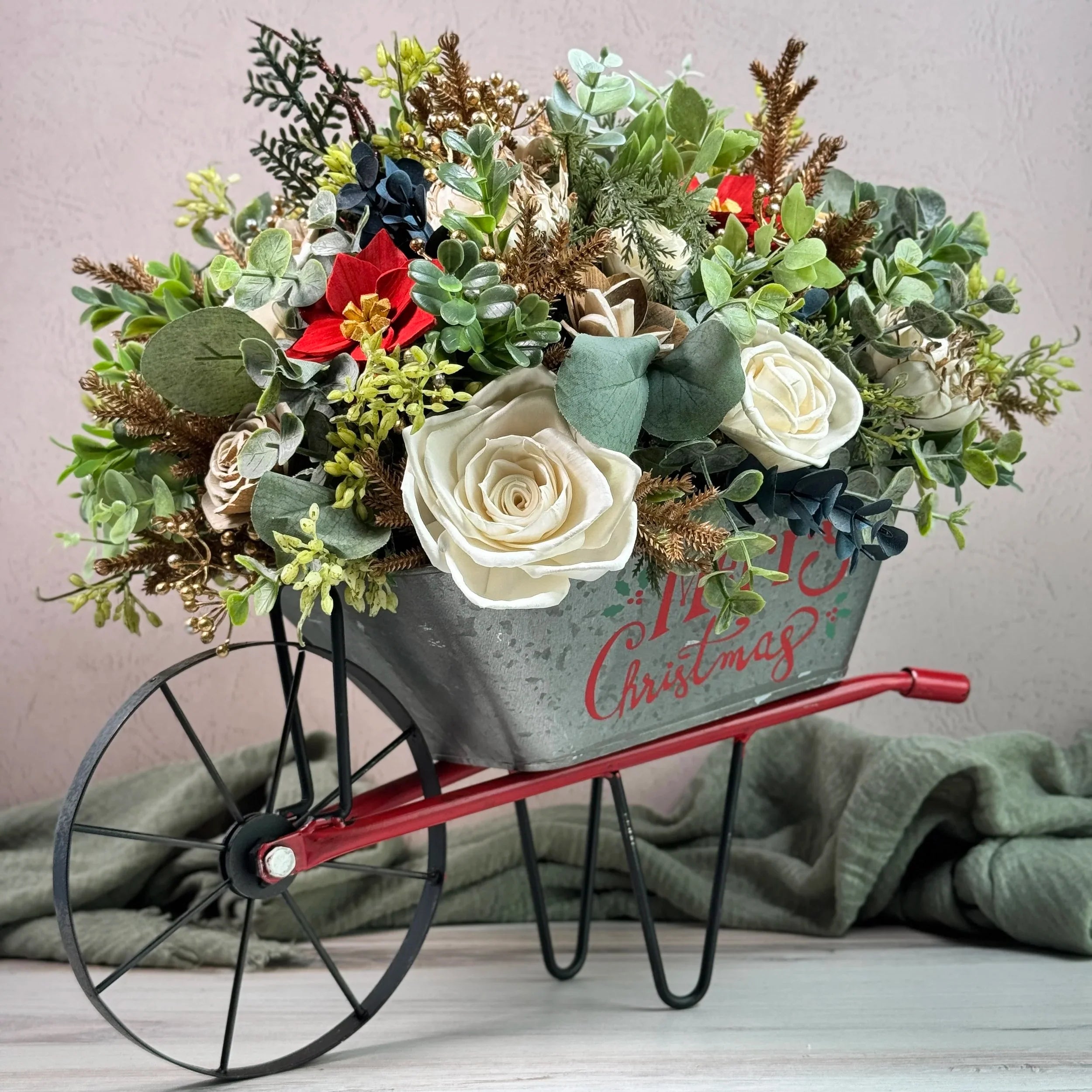 Holiday Wheelbarrow | Gold - Sola Wood Flowers | Handcrafted in Austin, TX by Sola Flower Sam