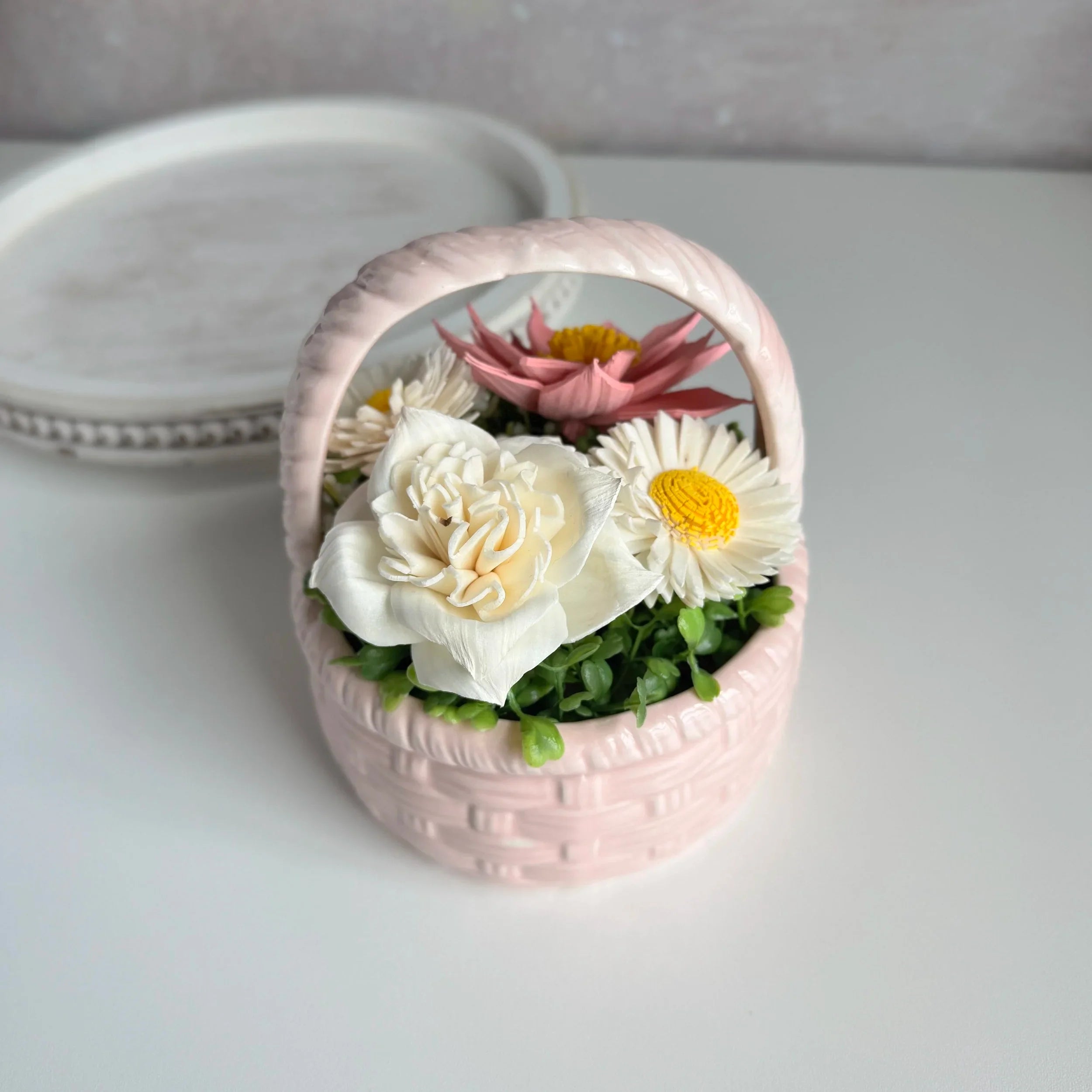 Floral Basket | Soft Pink - Sola Wood Flowers | Handcrafted in Austin, TX by Sola Flower Sam