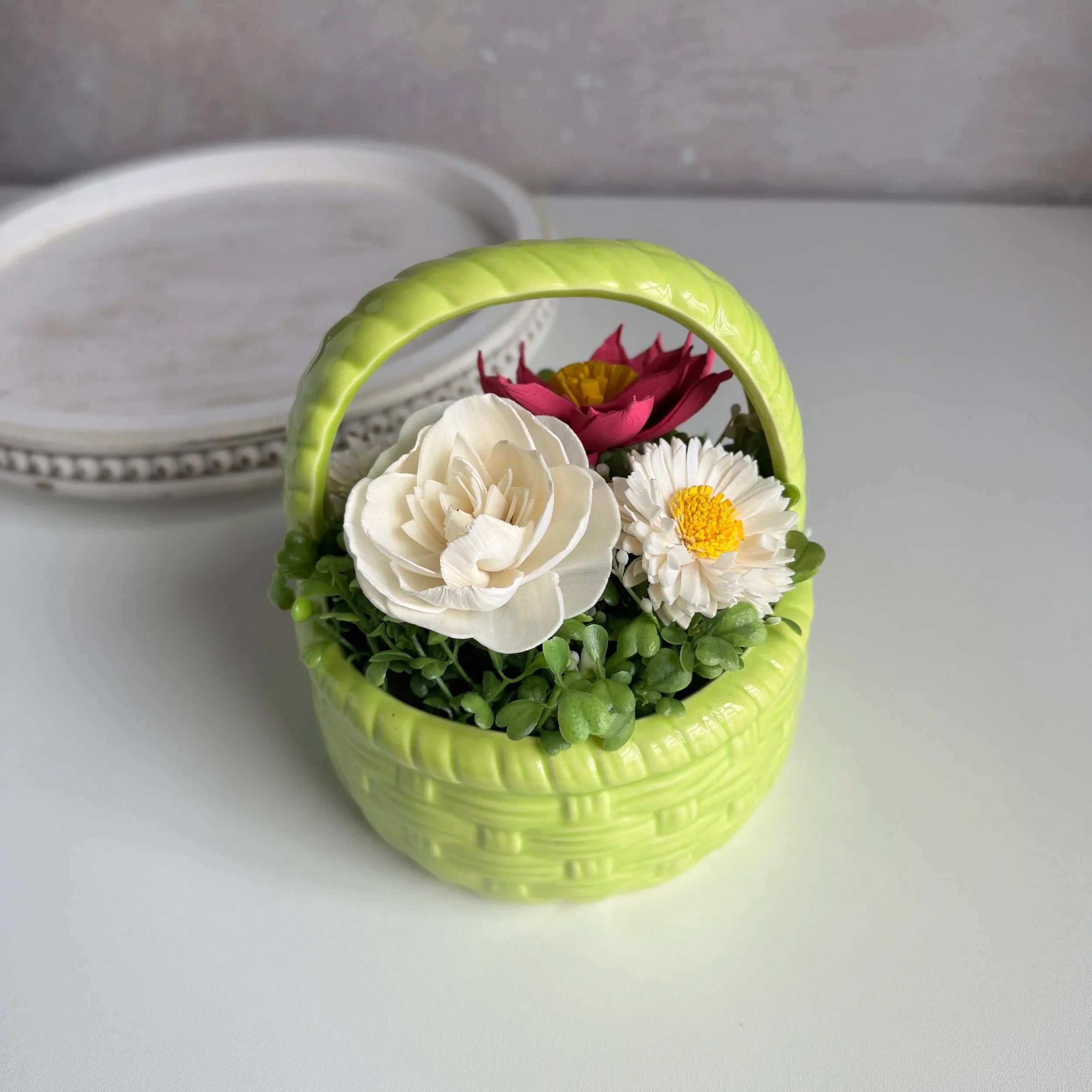 Floral Basket | Bright Green - Sola Wood Flowers | Handcrafted in Austin, TX by Sola Flower Sam