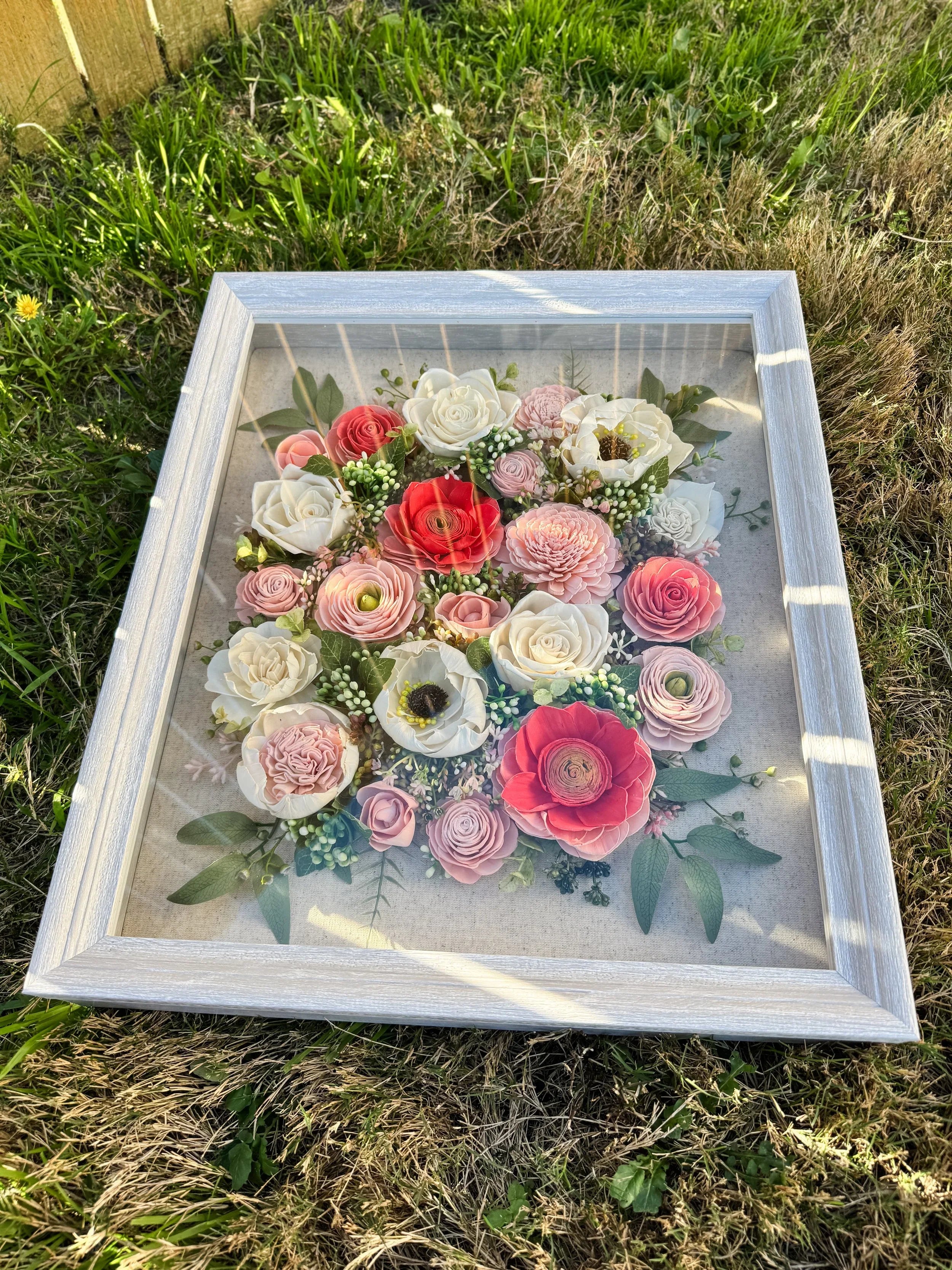 Peachy Pink | Wood Flower Shadowbox 14x17 - Sola Wood Flowers | Handcrafted in Austin, TX by Sola Flower Sam
