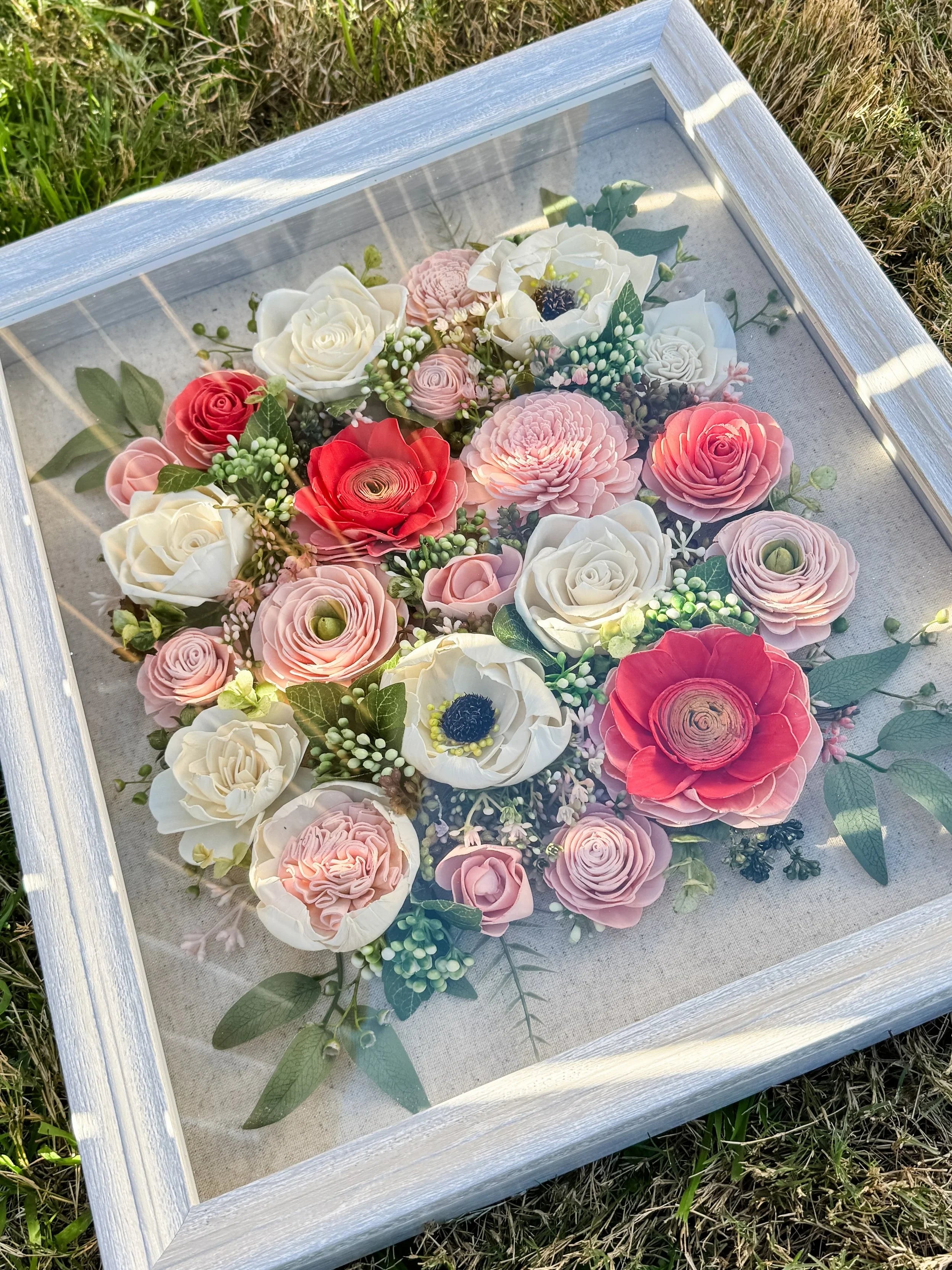 Peachy Pink | Wood Flower Shadowbox 14x17 - Sola Wood Flowers | Handcrafted in Austin, TX by Sola Flower Sam