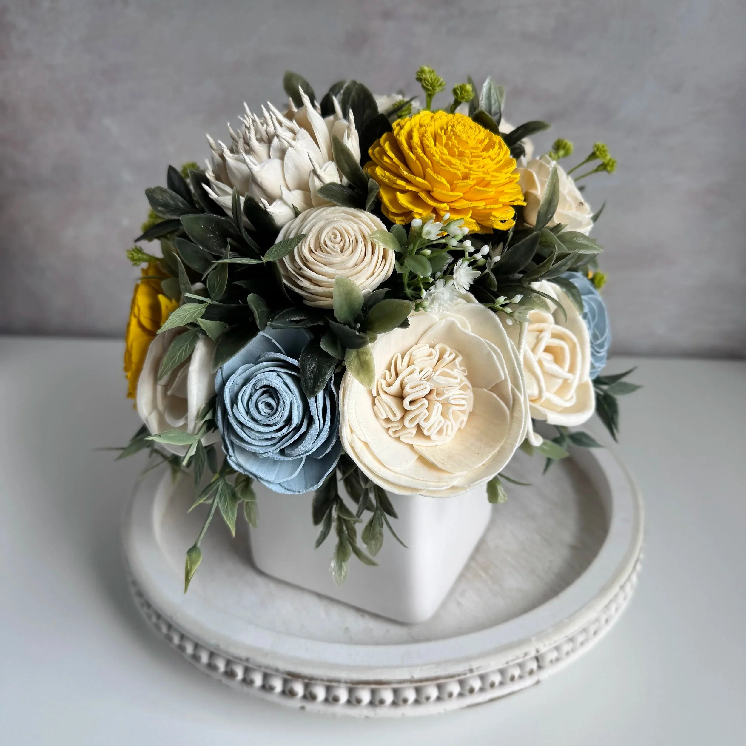 White Planter | Blue & Yellow - Sola Wood Flowers | Handcrafted in Austin, TX by Sola Flower Sam