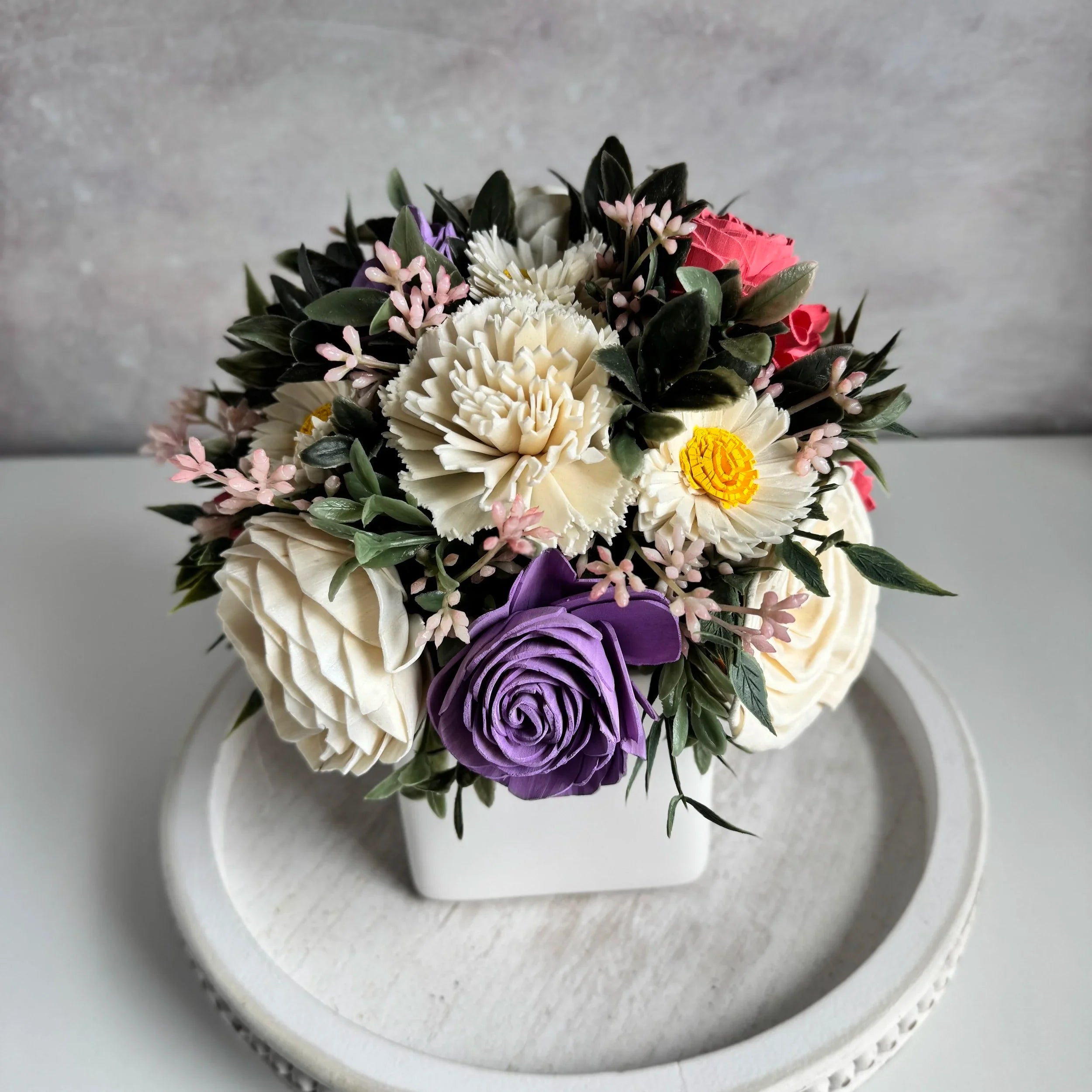 White Planter | Purple & Blush Pink - Sola Wood Flowers | Handcrafted in Austin, TX by Sola Flower Sam