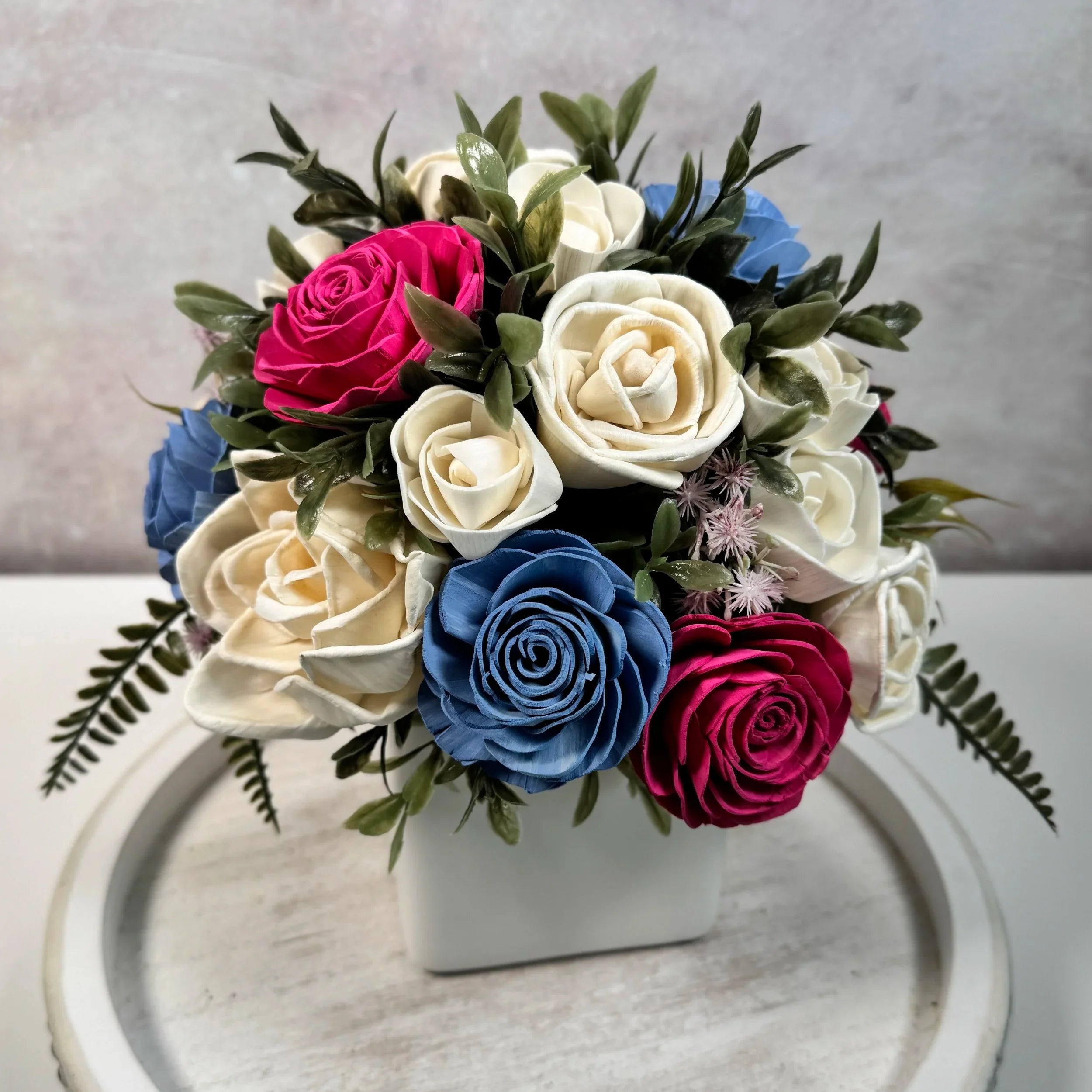 White Planter | Pink & Blue - Sola Wood Flowers | Handcrafted in Austin, TX by Sola Flower Sam