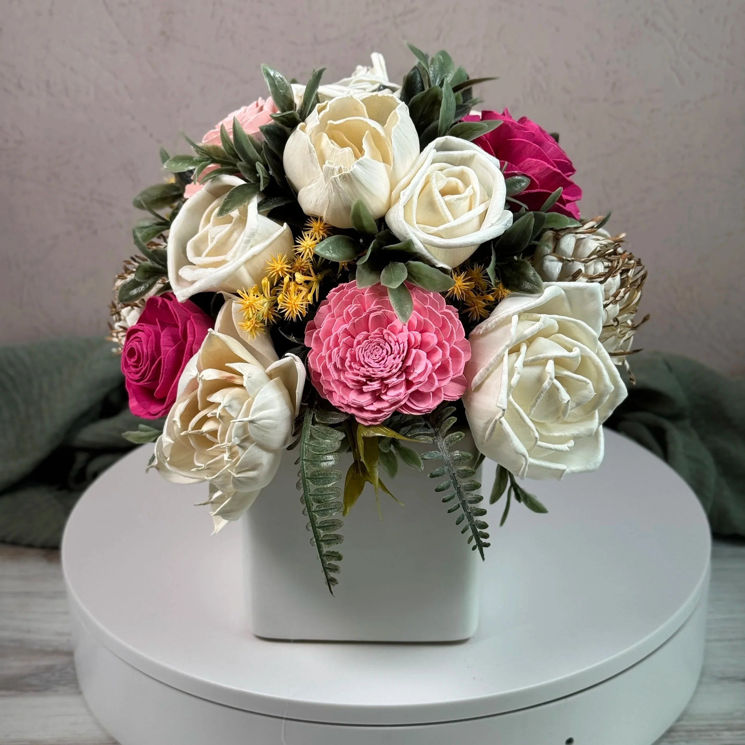 White Planter | Perfect Pink - Sola Wood Flowers | Handcrafted in Austin, TX by Sola Flower Sam