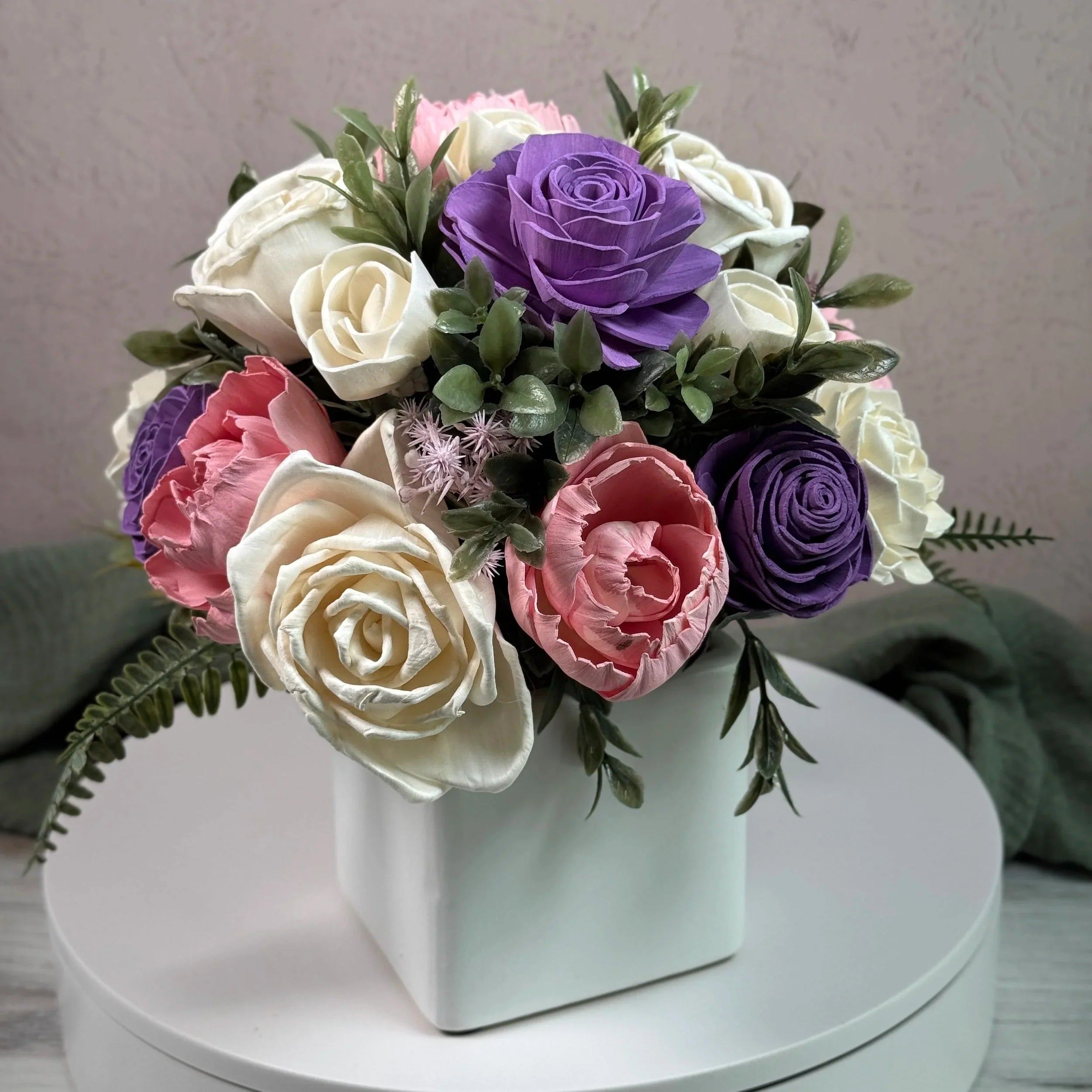 White Planter | Purple,Pink - Sola Wood Flowers | Handcrafted in Austin, TX by Sola Flower Sam