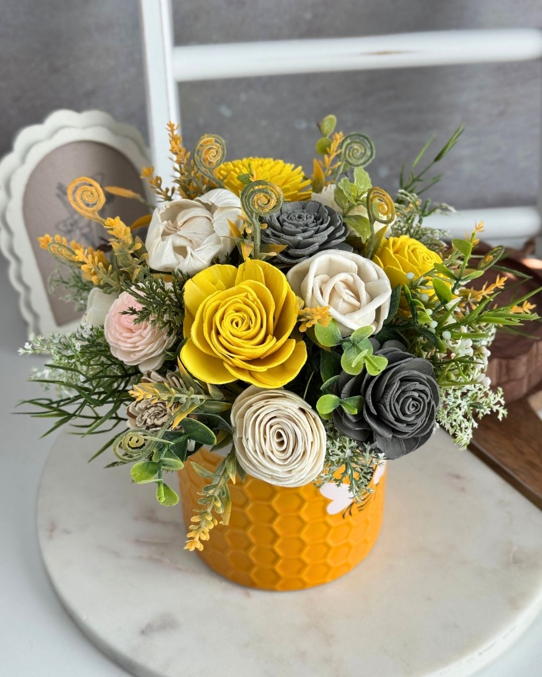 Bailey Bee Sola Wood Flower Design – Small Ceramic Planter - Sola Wood Flowers | Handcrafted in Austin, TX by Sola Flower Sam
