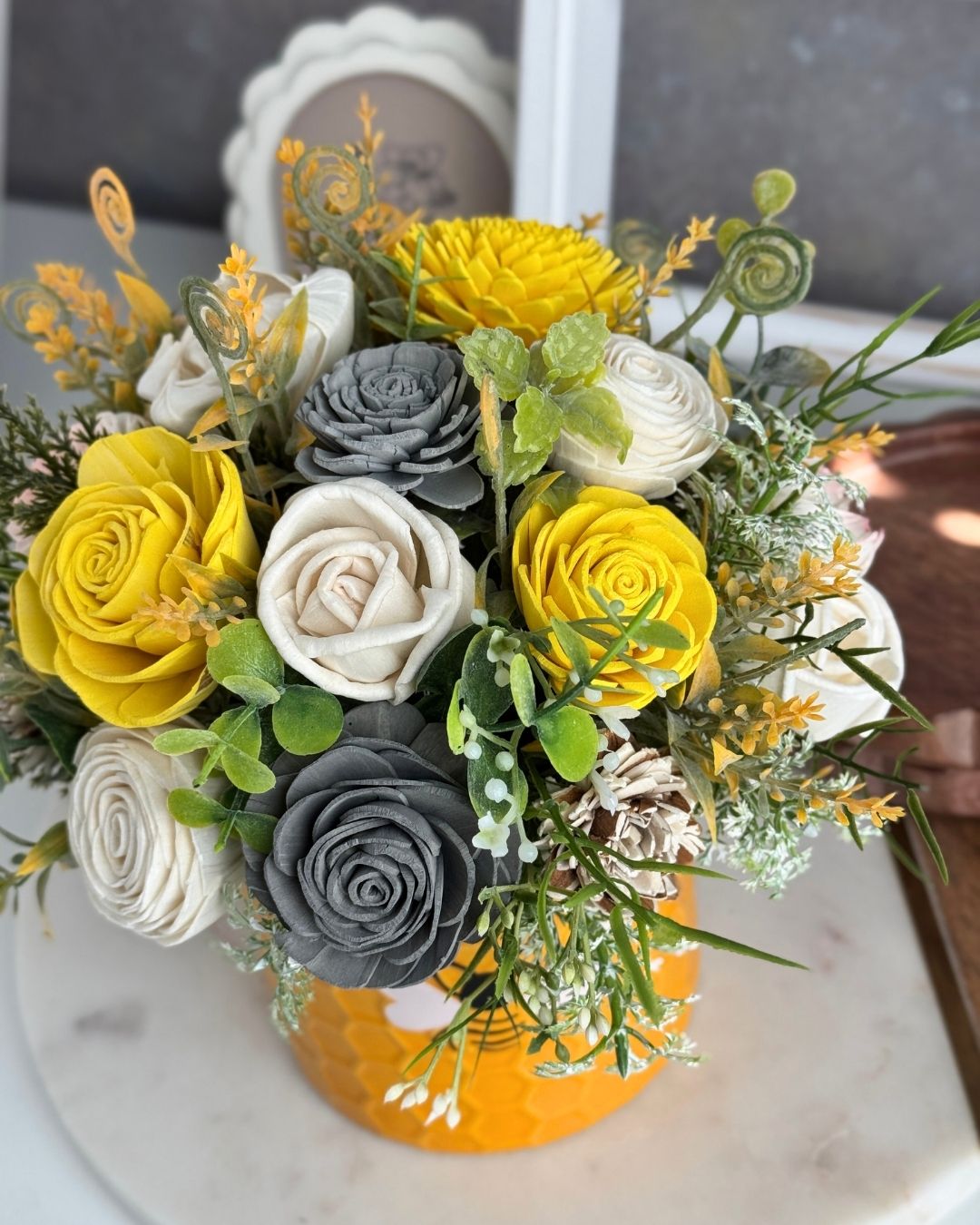 Bailey Bee Sola Wood Flower Design – Small Ceramic Planter - Sola Wood Flowers | Handcrafted in Austin, TX by Sola Flower Sam