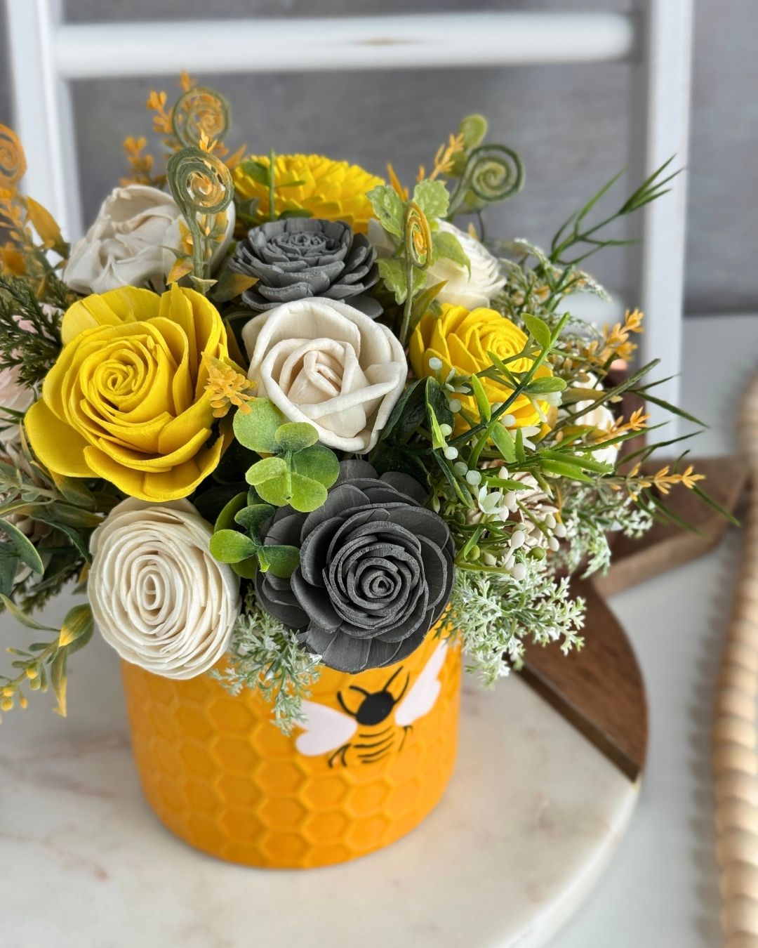 Bailey Bee Sola Wood Flower Design – Small Ceramic Planter - Sola Wood Flowers | Handcrafted in Austin, TX by Sola Flower Sam