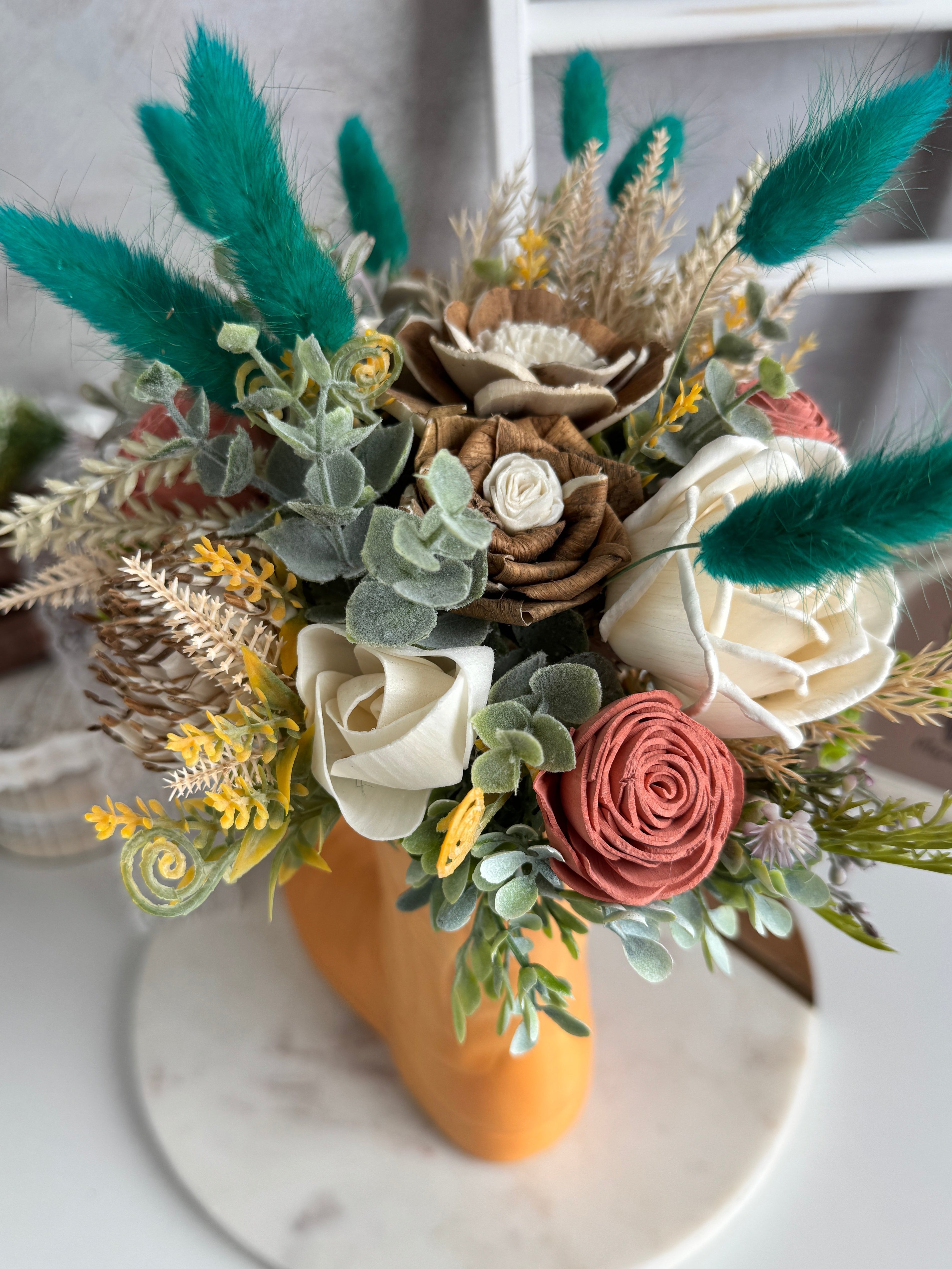 Boot Centerpiece | Teal Color Pop - Sola Wood Flowers | Handcrafted in Austin, TX by Sola Flower Sam