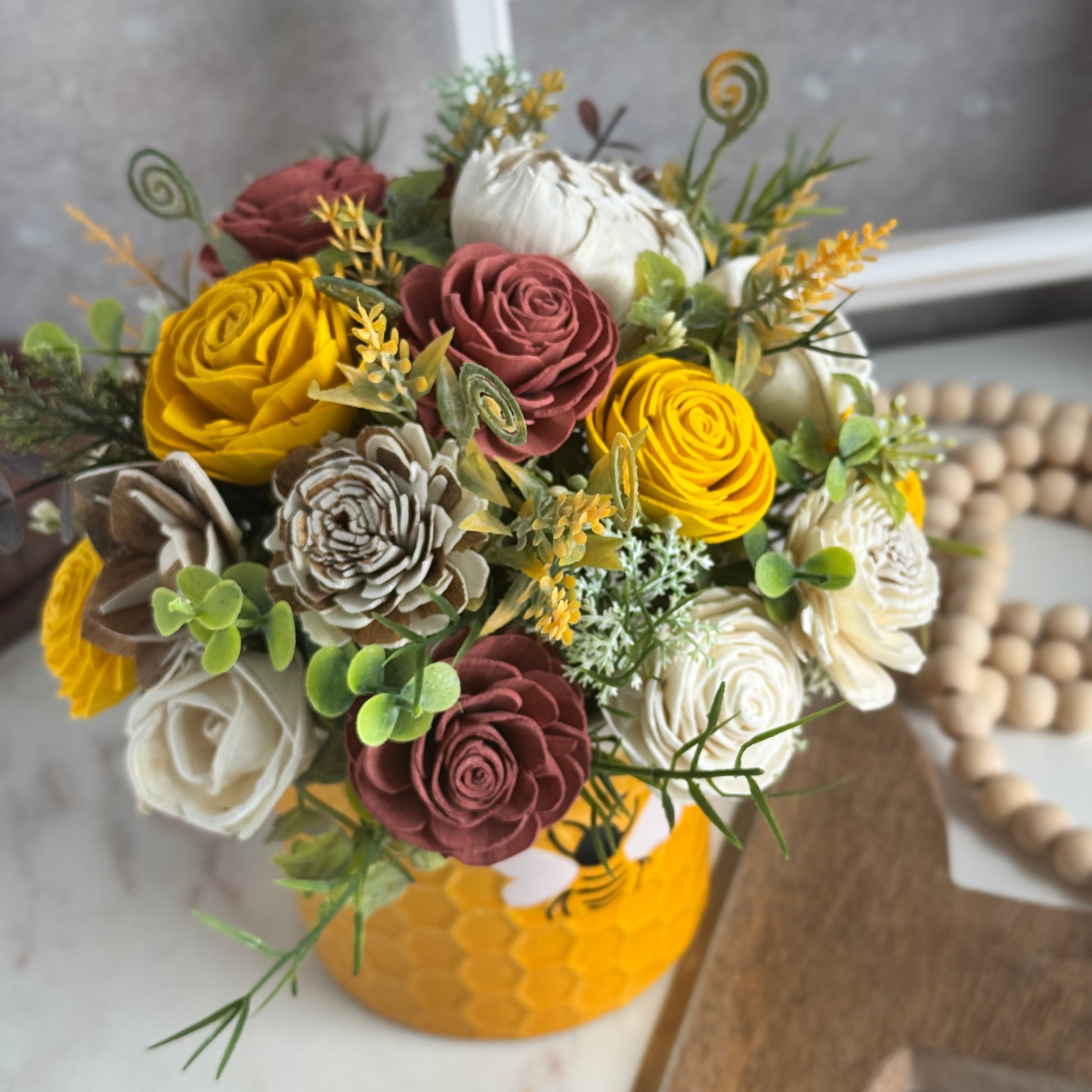 Breezy Bee Sola Wood Flower Design – Small Ceramic Planter - Sola Wood Flowers | Handcrafted in Austin, TX by Sola Flower Sam