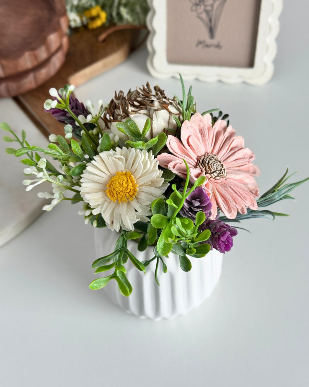 Classic Pink Sola Wood Flower Mini – White Ceramic - Sola Wood Flowers | Handcrafted in Austin, TX by Sola Flower Sam