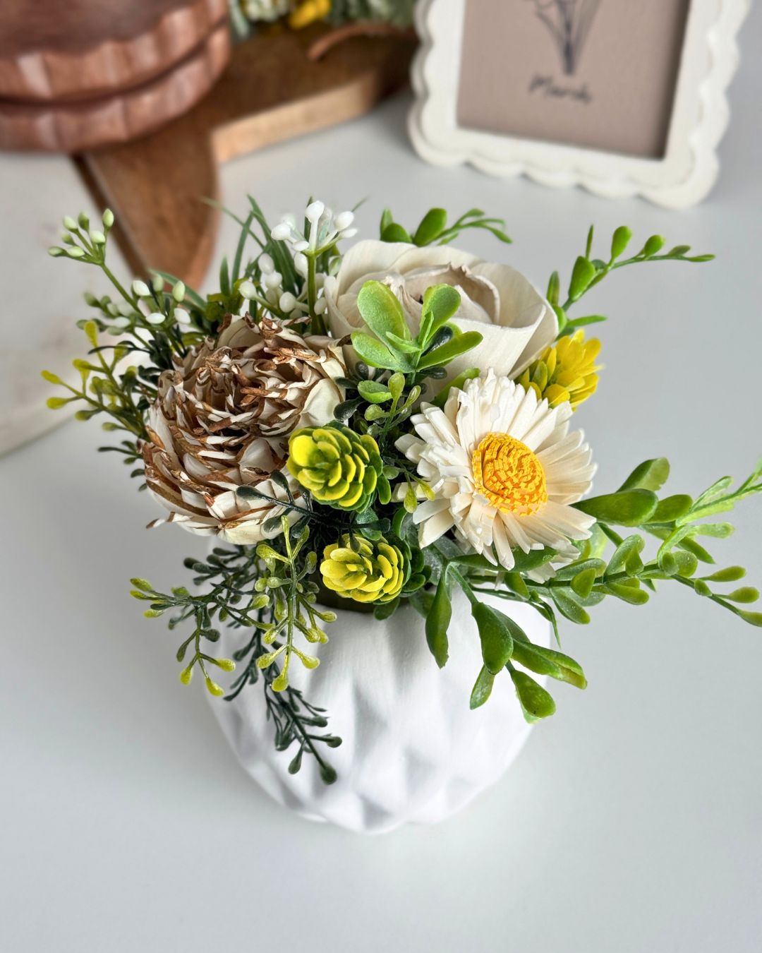 Farmhouse Rose Sola Wood Flower Mini – White Ceramic - Sola Wood Flowers | Handcrafted in Austin, TX by Sola Flower Sam