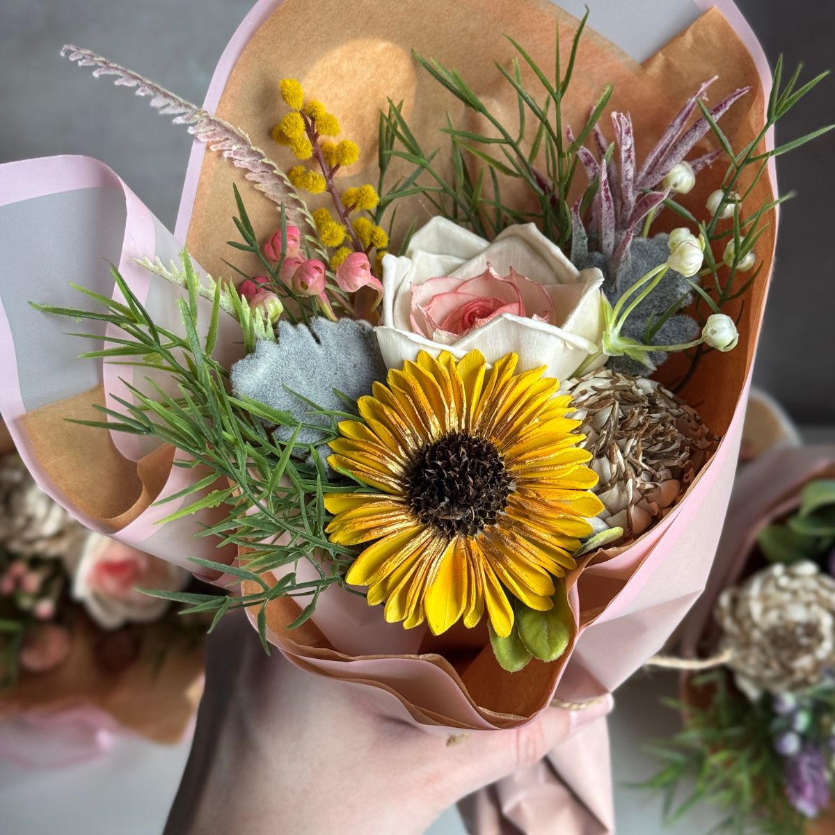 Golden Thistle | hand - tied bouquet - Sola Wood Flowers | Handcrafted in Austin, TX by Sola Flower Sam