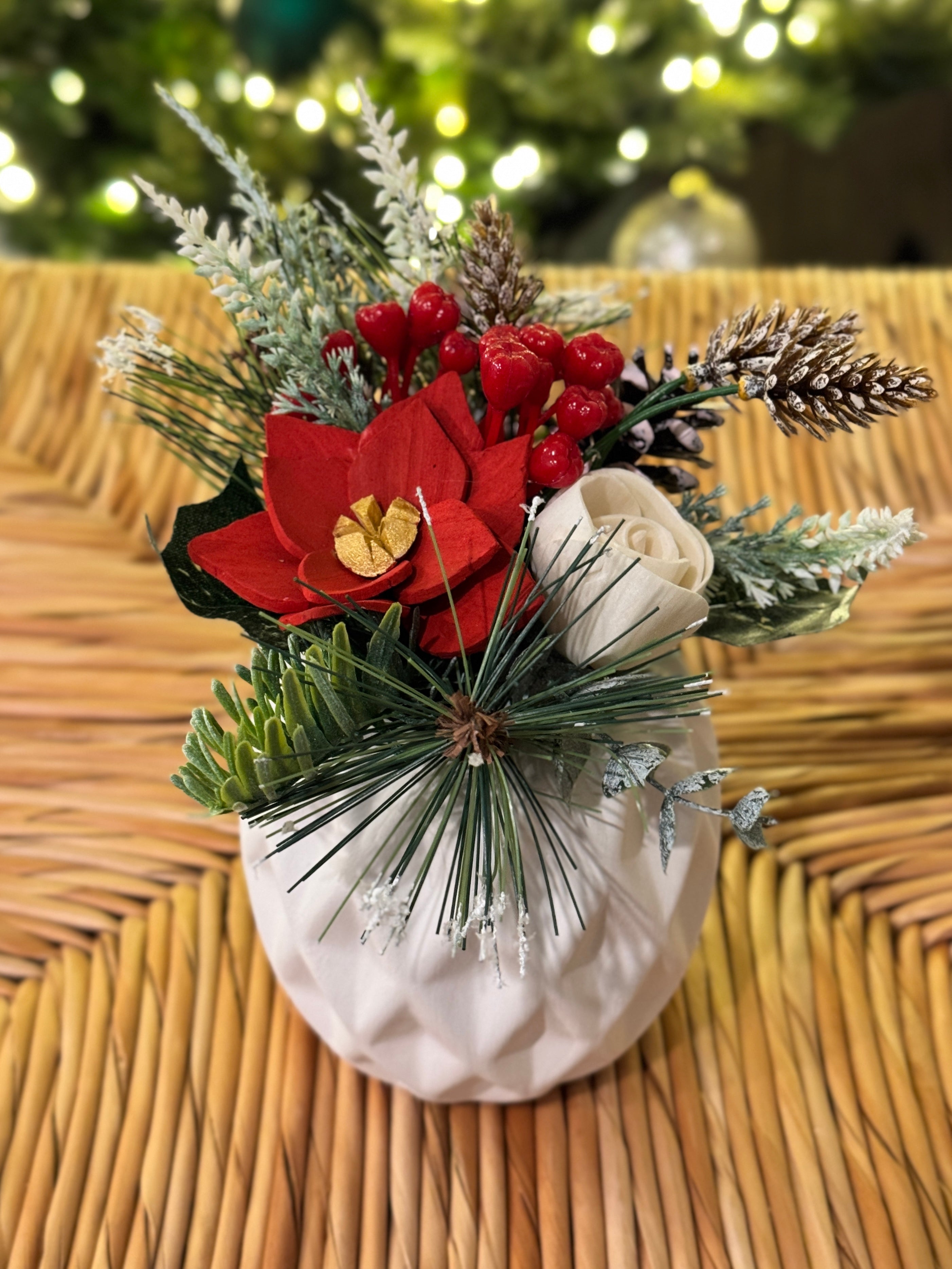 Holiday Mini Sola Flower Arrangement – Poinsettia Charm - Sola Wood Flowers | Handcrafted in Austin, TX by Sola Flower Sam