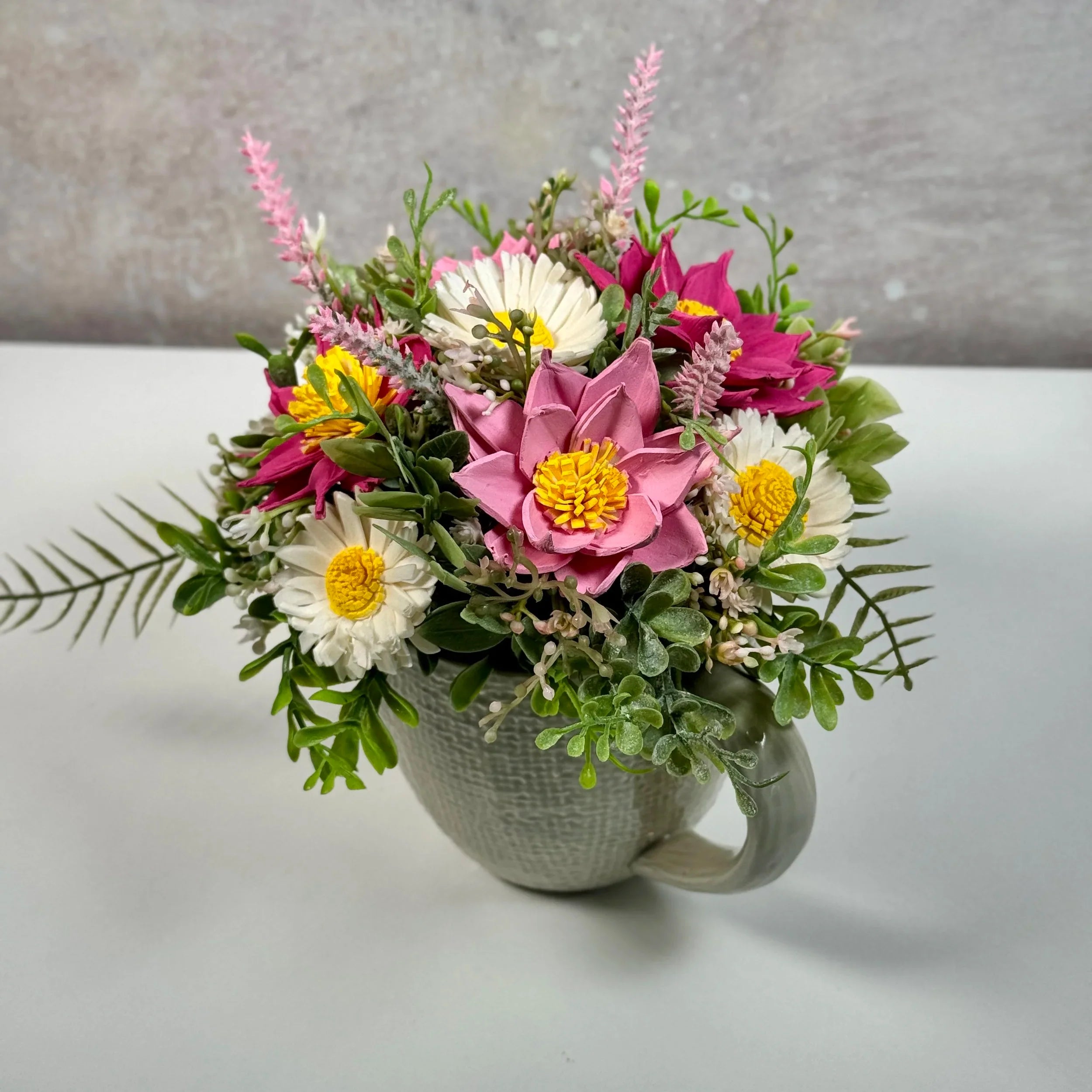 Pink Blush & Daisy | Cup of Joy - Sola Wood Flowers | Handcrafted in Austin, TX by Sola Flower Sam