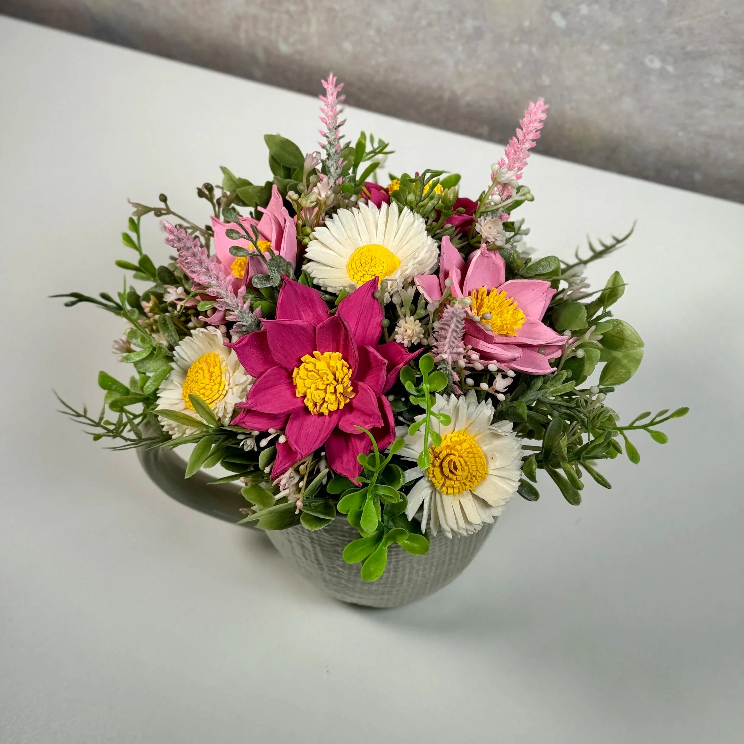 Pink Blush & Daisy | Cup of Joy - Sola Wood Flowers | Handcrafted in Austin, TX by Sola Flower Sam