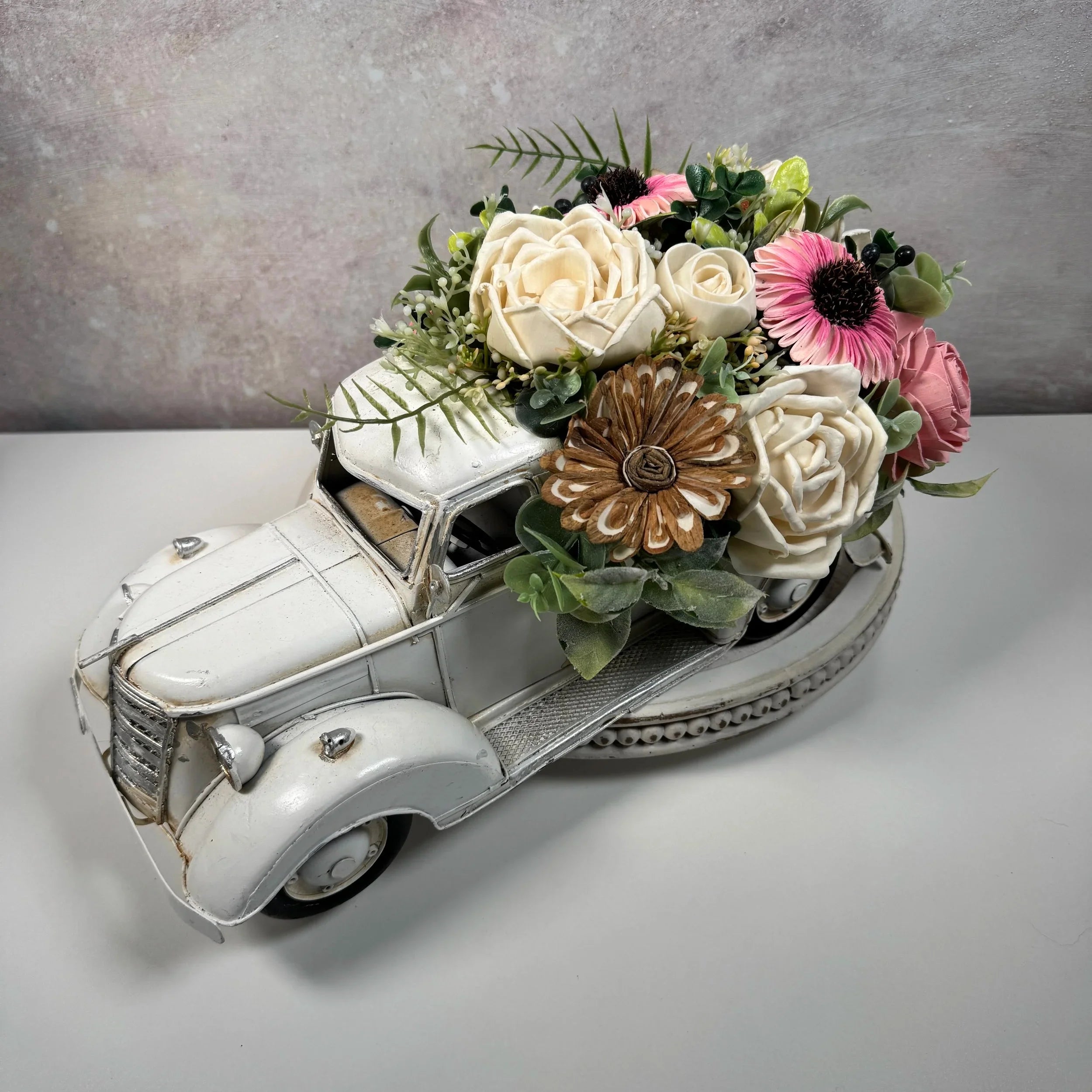 Barbie Vintage Truck | Pink Sunflowers - Sola Wood Flowers | Handcrafted in Austin, TX by Sola Flower Sam
