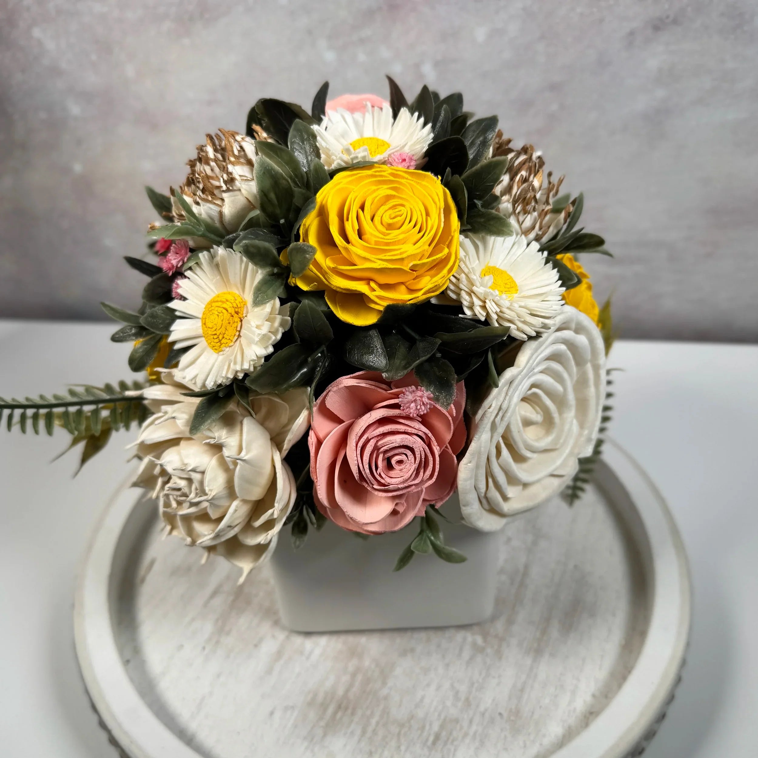 White Planter | Yellow & Blush - Sola Wood Flowers | Handcrafted in Austin, TX by Sola Flower Sam