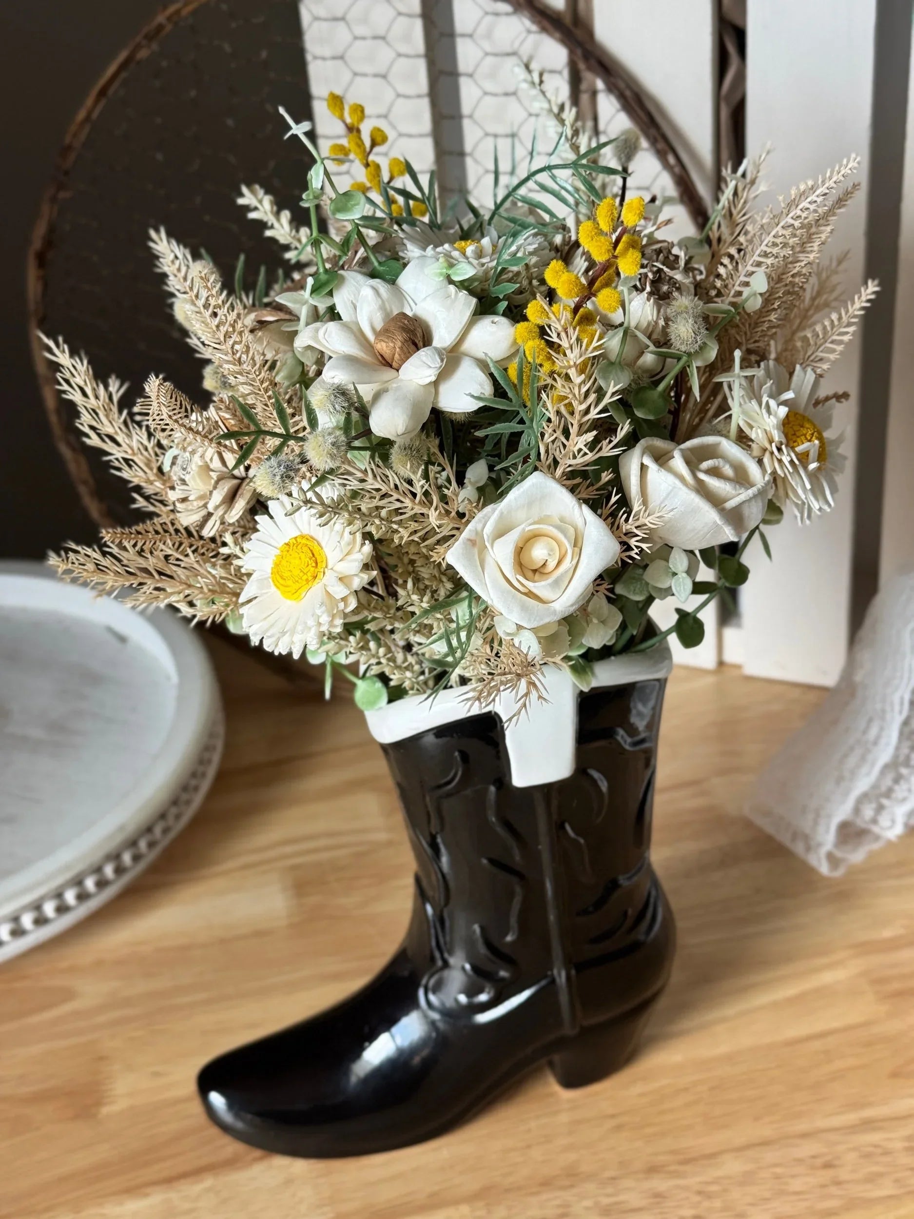 Black Ceramic Boot - Sola Wood Flowers | Handcrafted in Austin, TX by Sola Flower Sam