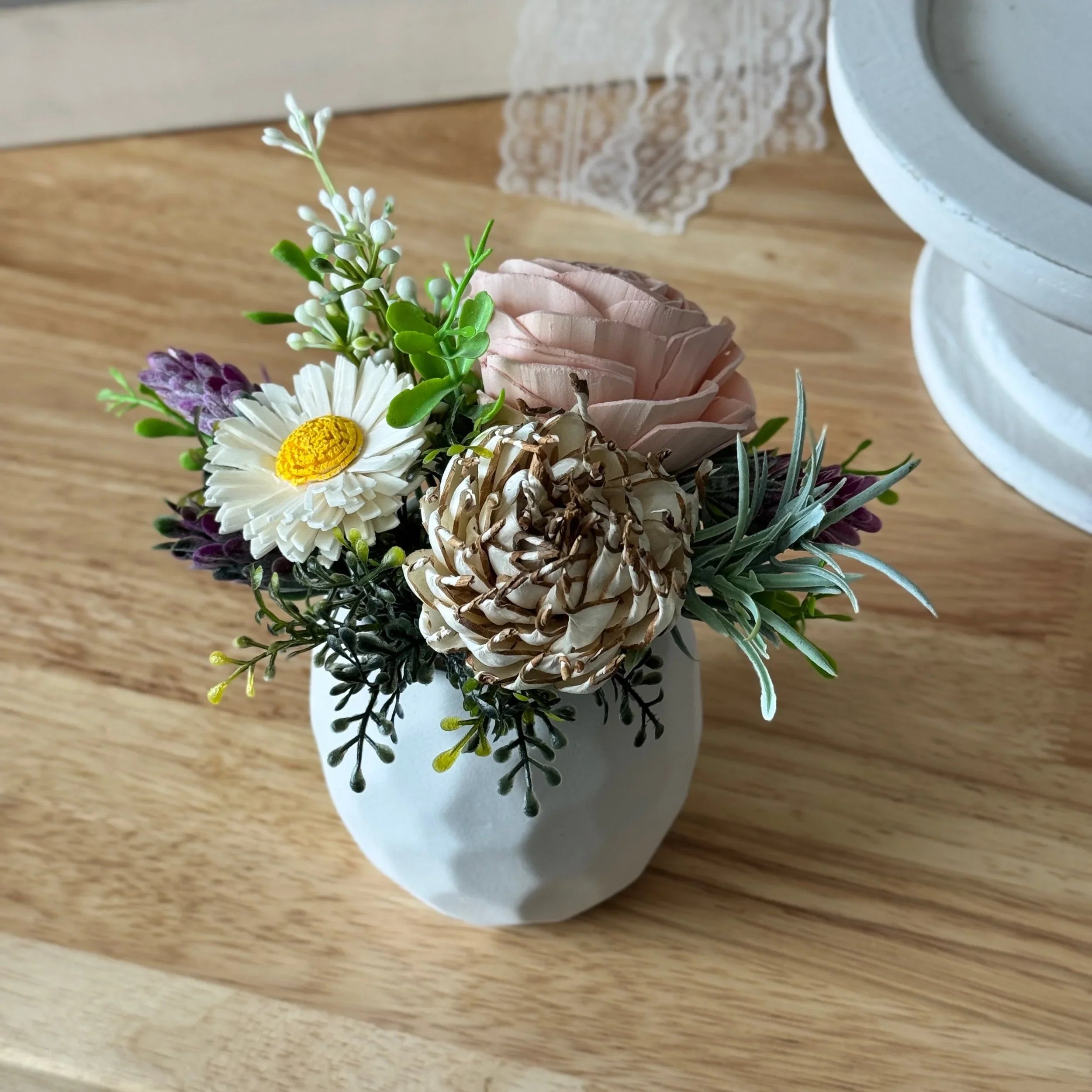 Pink Farmhouse | White Mini - Sola Wood Flowers | Handcrafted in Austin, TX by Sola Flower Sam
