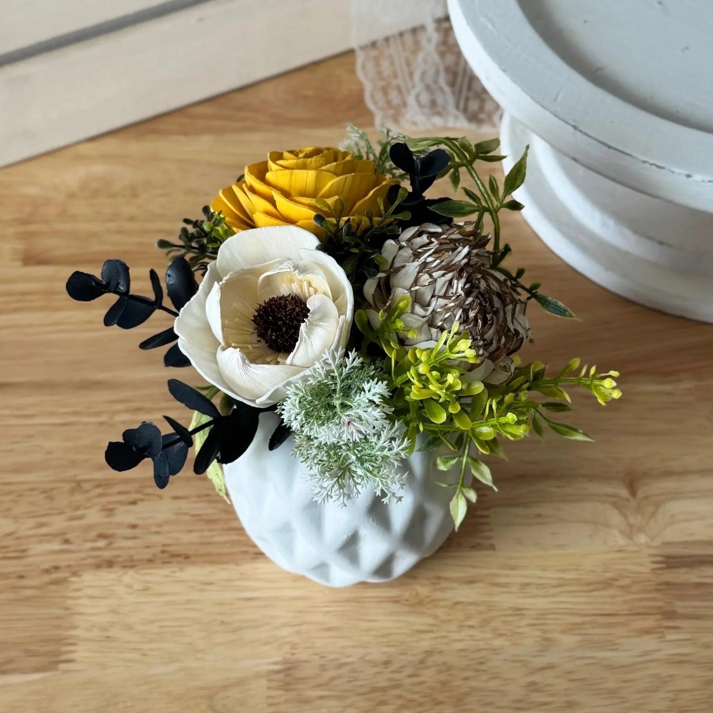 Butter Yellow | White Mini - Sola Wood Flowers | Handcrafted in Austin, TX by Sola Flower Sam