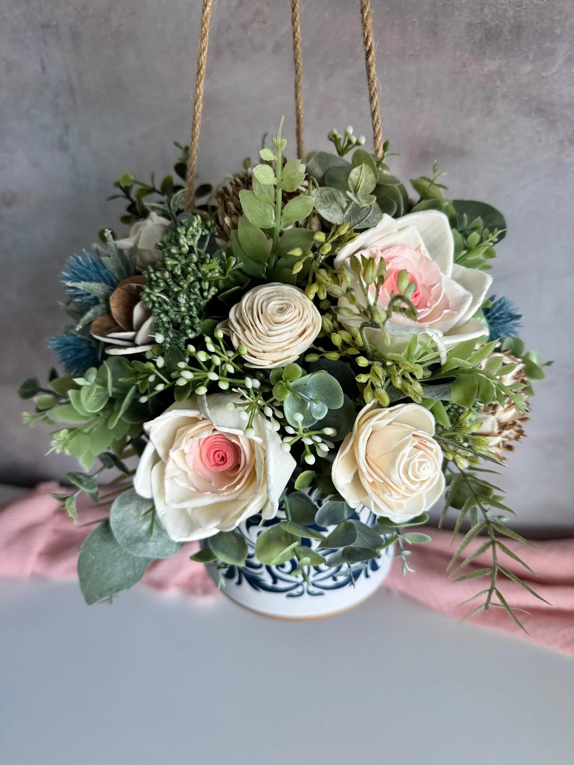 Blue Hanging Arrangement - Sola Wood Flowers | Handcrafted in Austin, TX by Sola Flower Sam