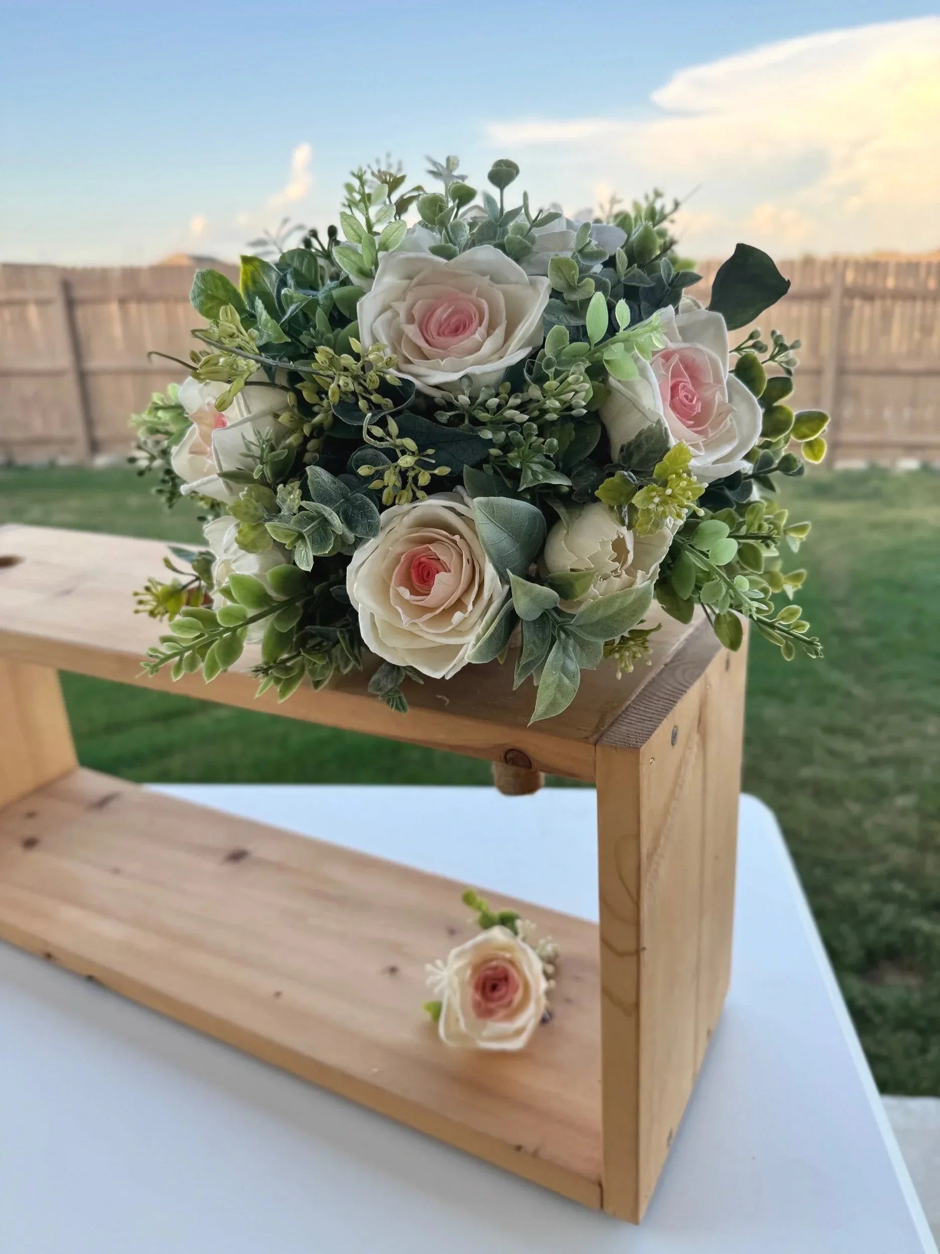 Classic Rose Bouquet & Boutonniere Set | 10in round 💍✨ - Sola Wood Flowers | Handcrafted in Austin, TX by Sola Flower Sam