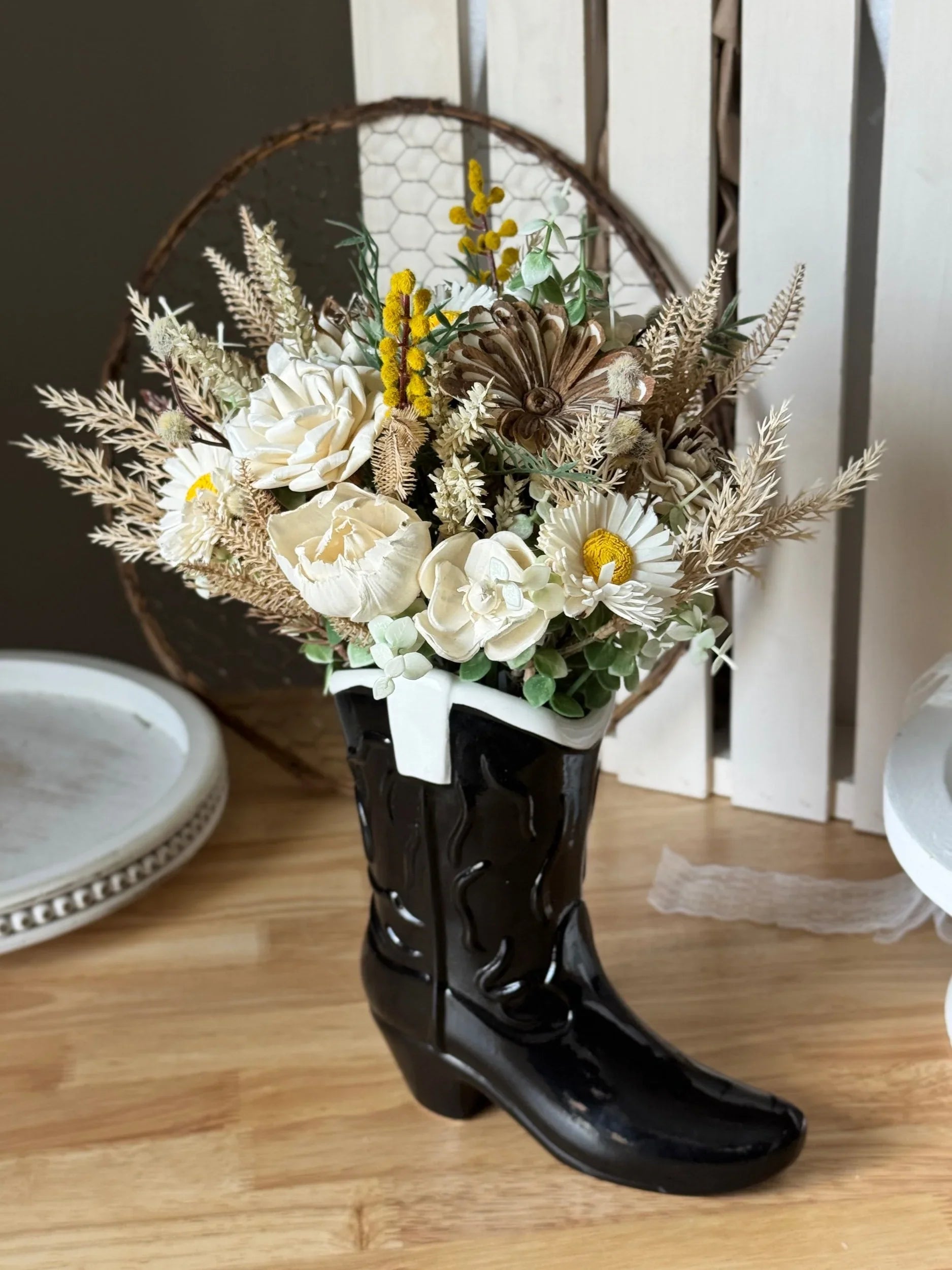 Black Ceramic Boot - Sola Wood Flowers | Handcrafted in Austin, TX by Sola Flower Sam