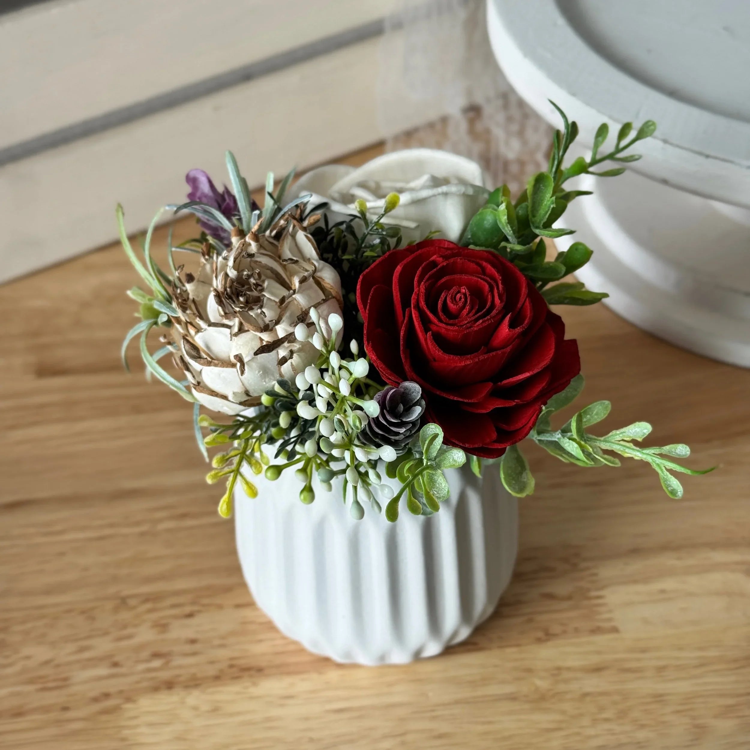 Ruby Red | White Mini - Sola Wood Flowers | Handcrafted in Austin, TX by Sola Flower Sam