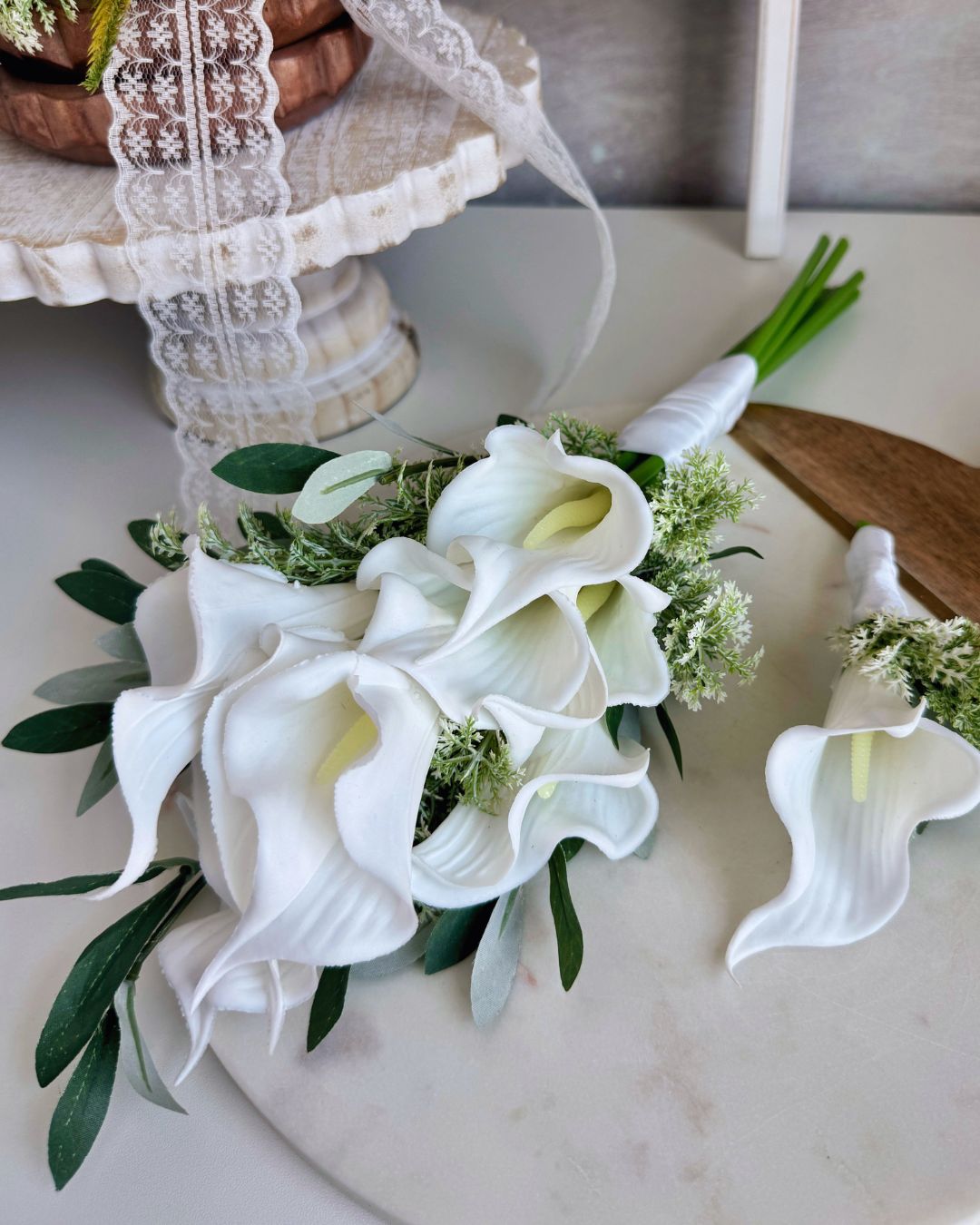 Calla Lily Bouquet + Boutonniere