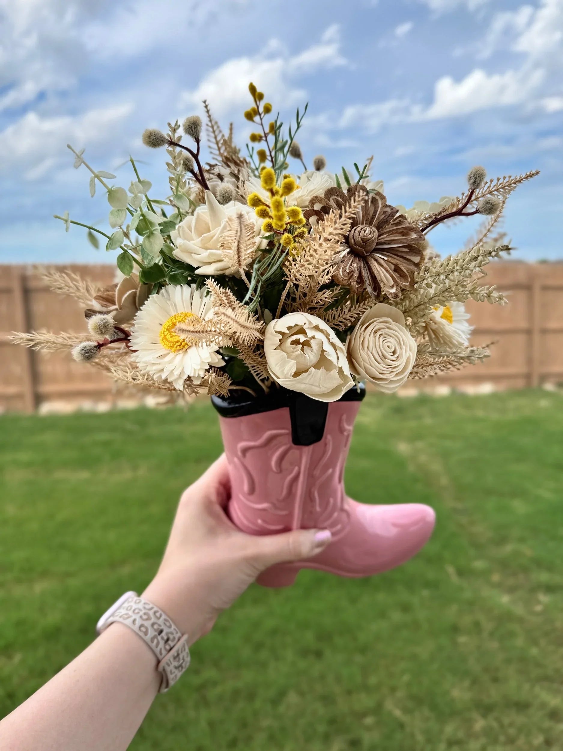 Pink Ceramic Boot - Sola Wood Flowers | Handcrafted in Austin, TX by Sola Flower Sam