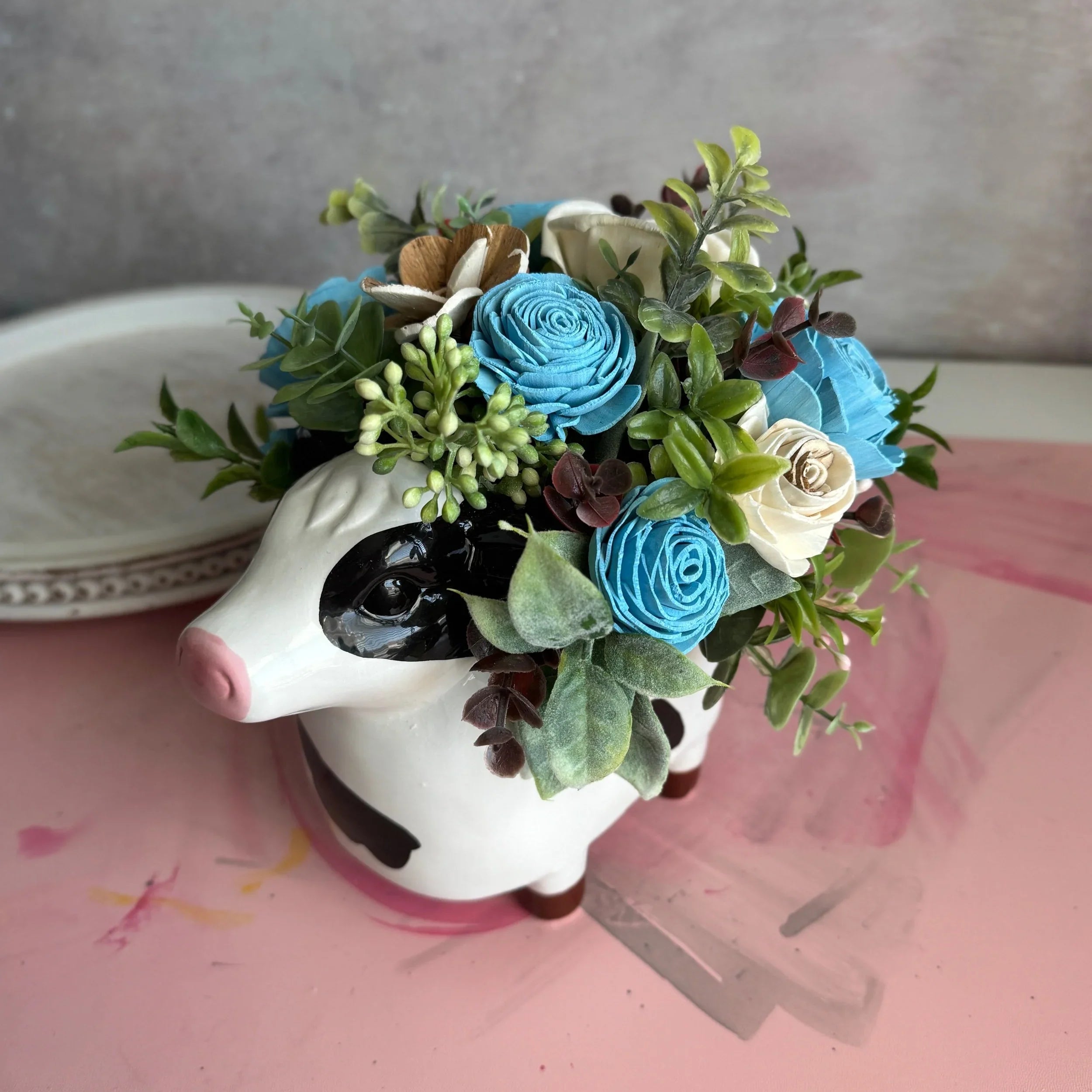 Bessie | Blue Cow - Sola Wood Flowers | Handcrafted in Austin, TX by Sola Flower Sam