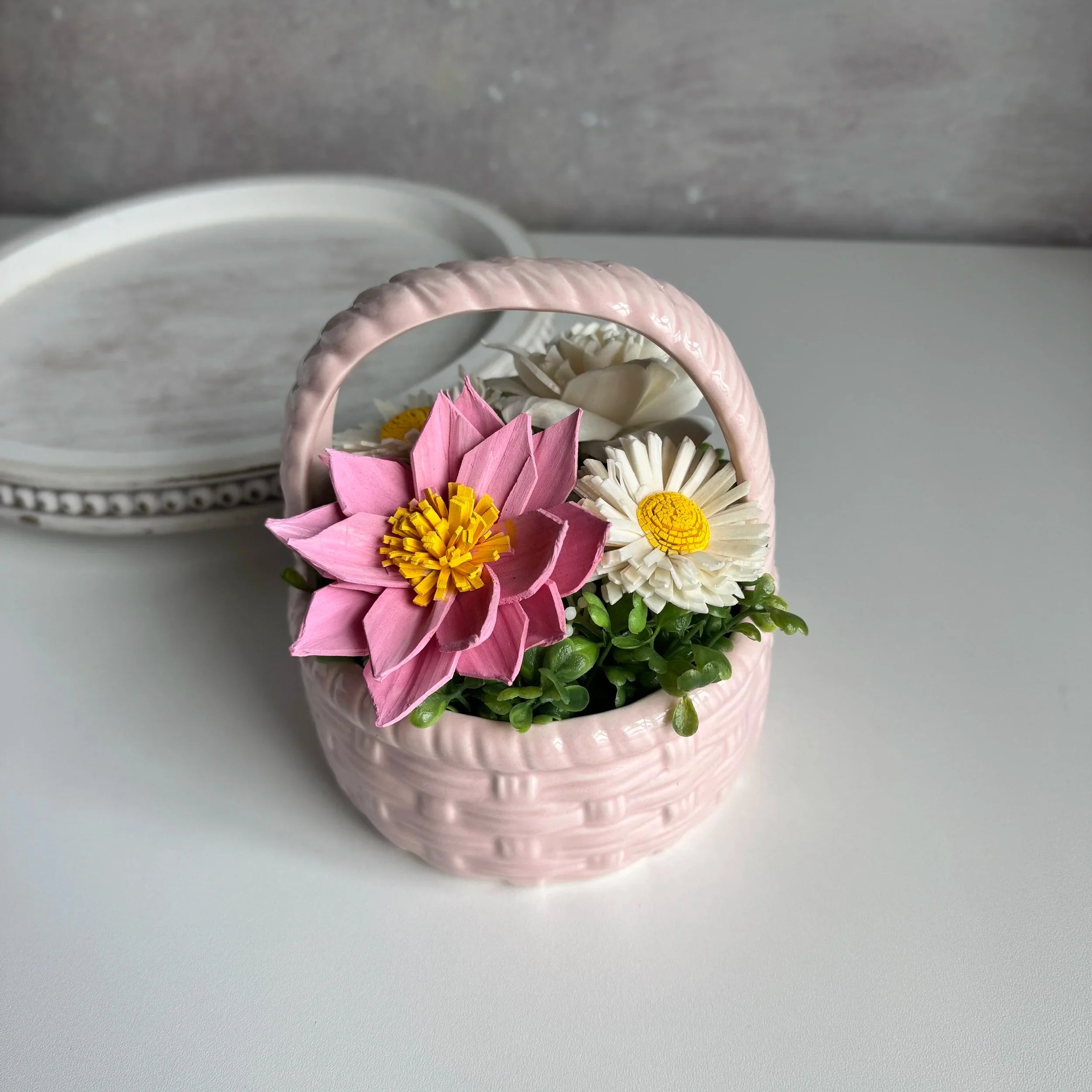 Floral Basket | Soft Pink - Sola Wood Flowers | Handcrafted in Austin, TX by Sola Flower Sam