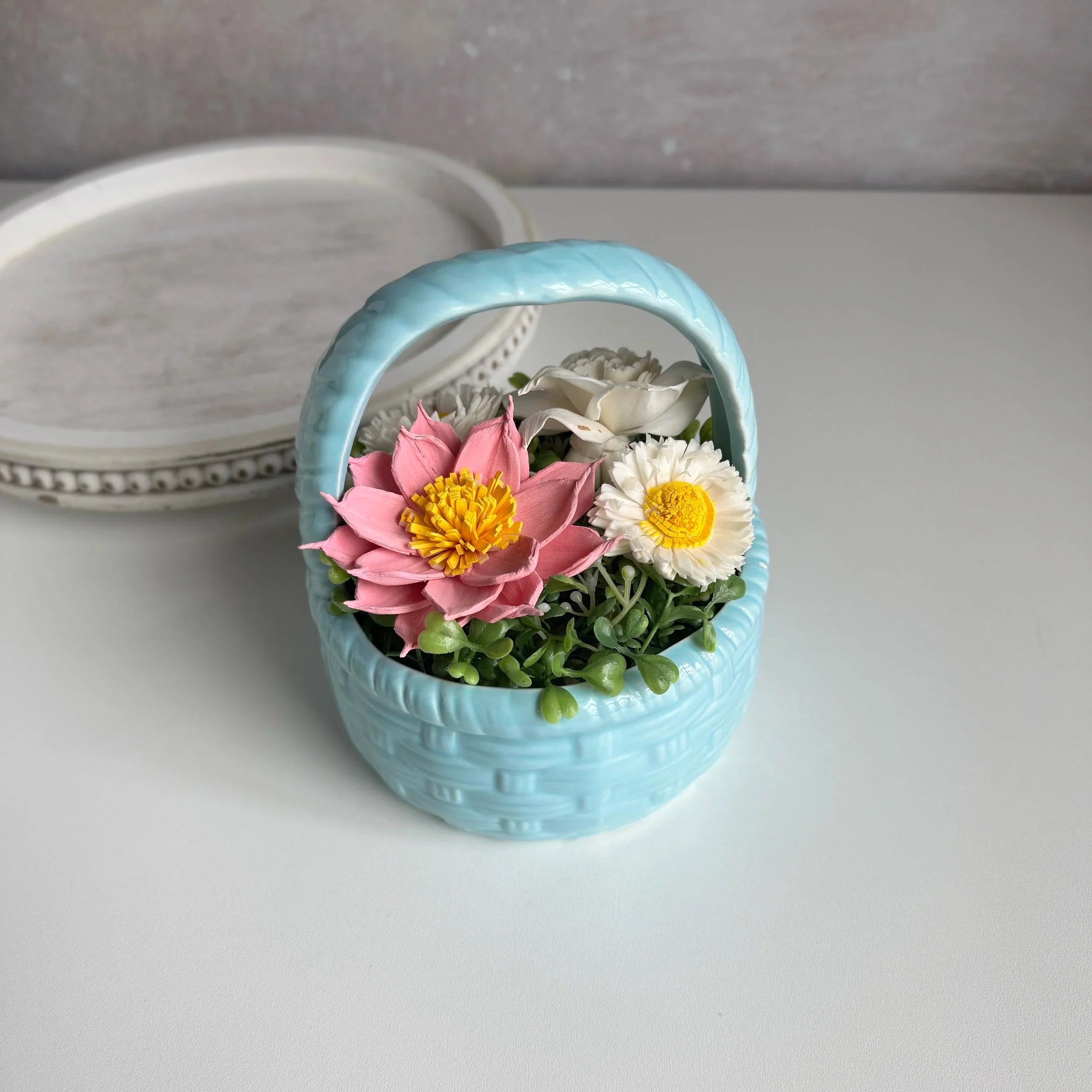 Floral Basket | Light Blue - Sola Wood Flowers | Handcrafted in Austin, TX by Sola Flower Sam
