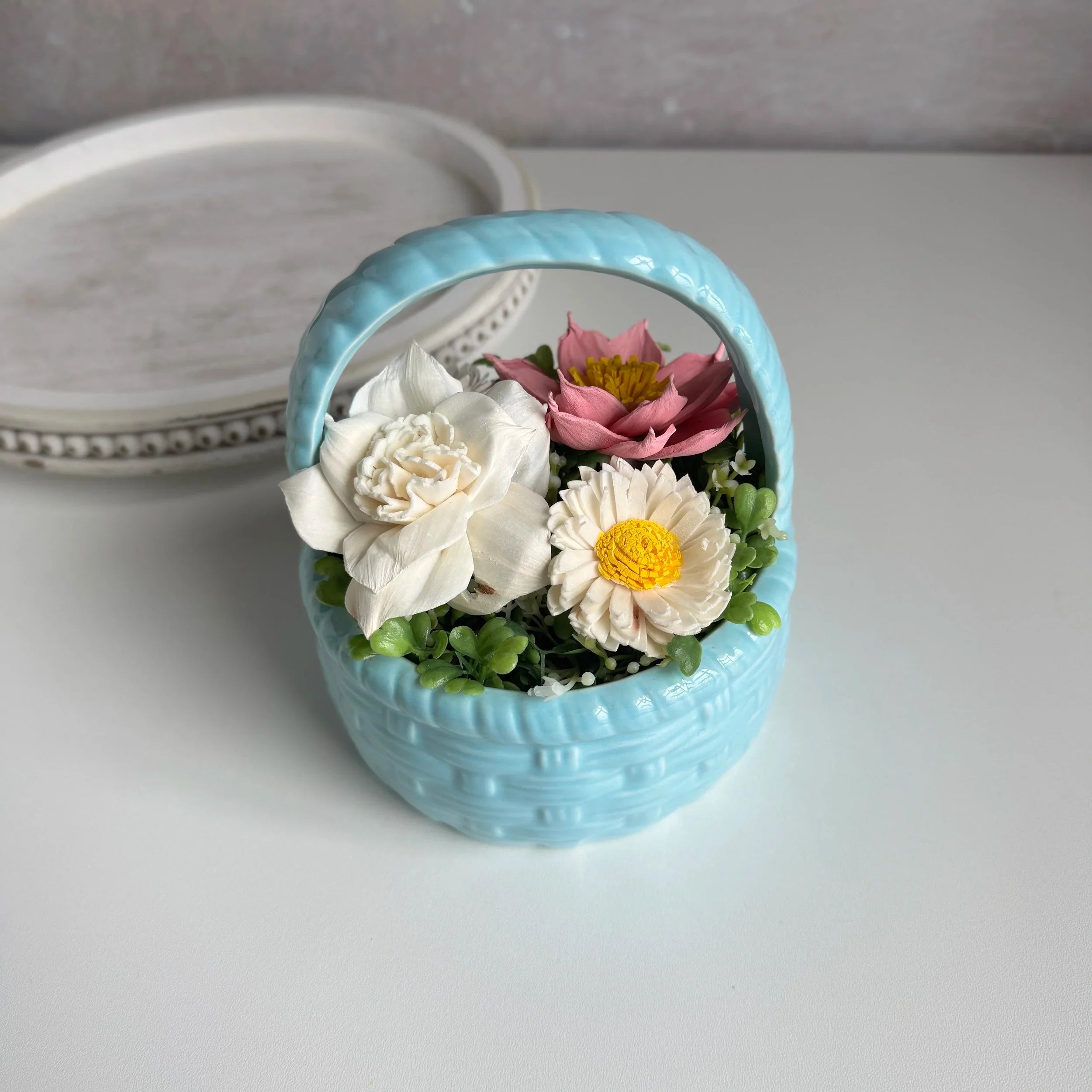 Floral Basket | Light Blue - Sola Wood Flowers | Handcrafted in Austin, TX by Sola Flower Sam