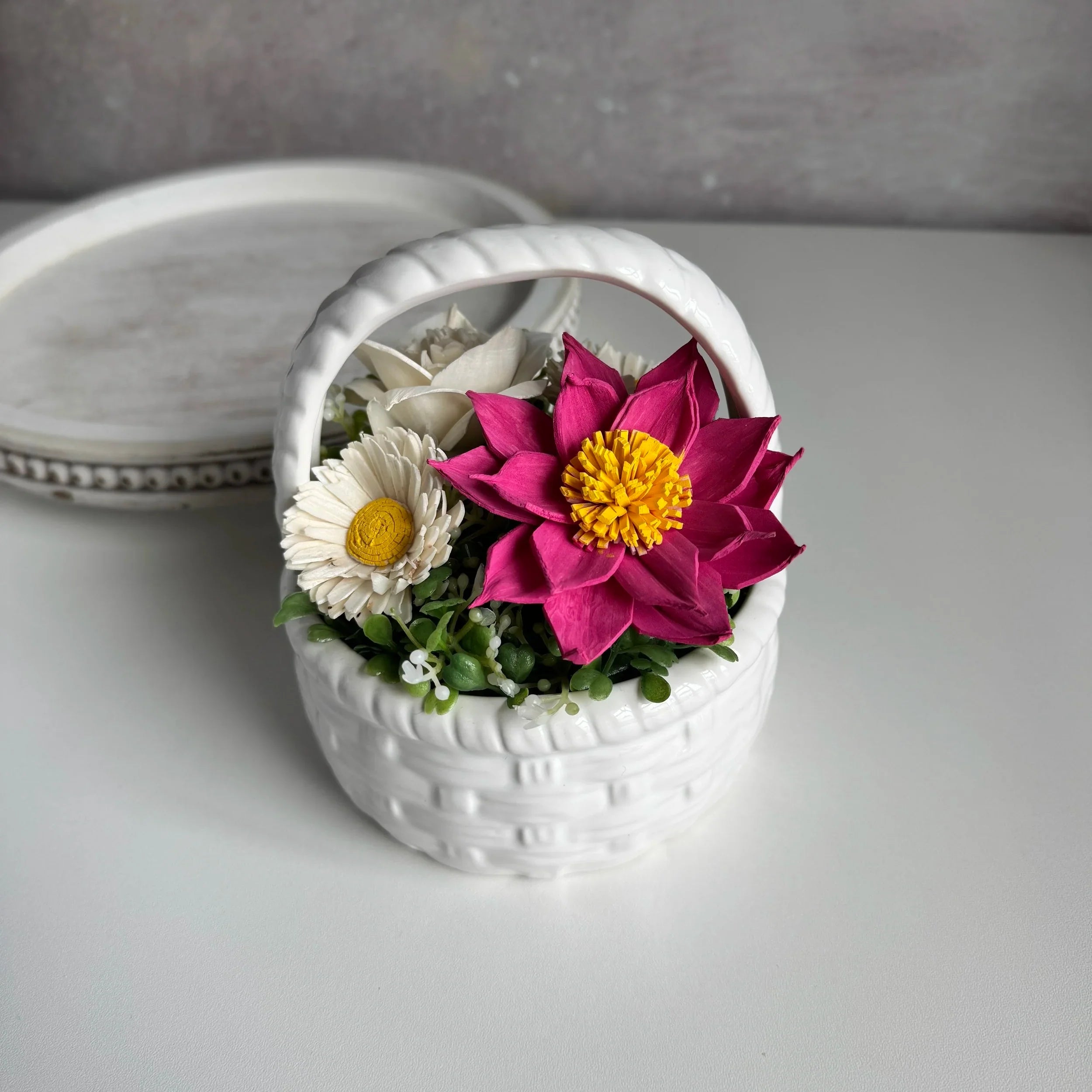 Floral Basket | White - Sola Wood Flowers | Handcrafted in Austin, TX by Sola Flower Sam